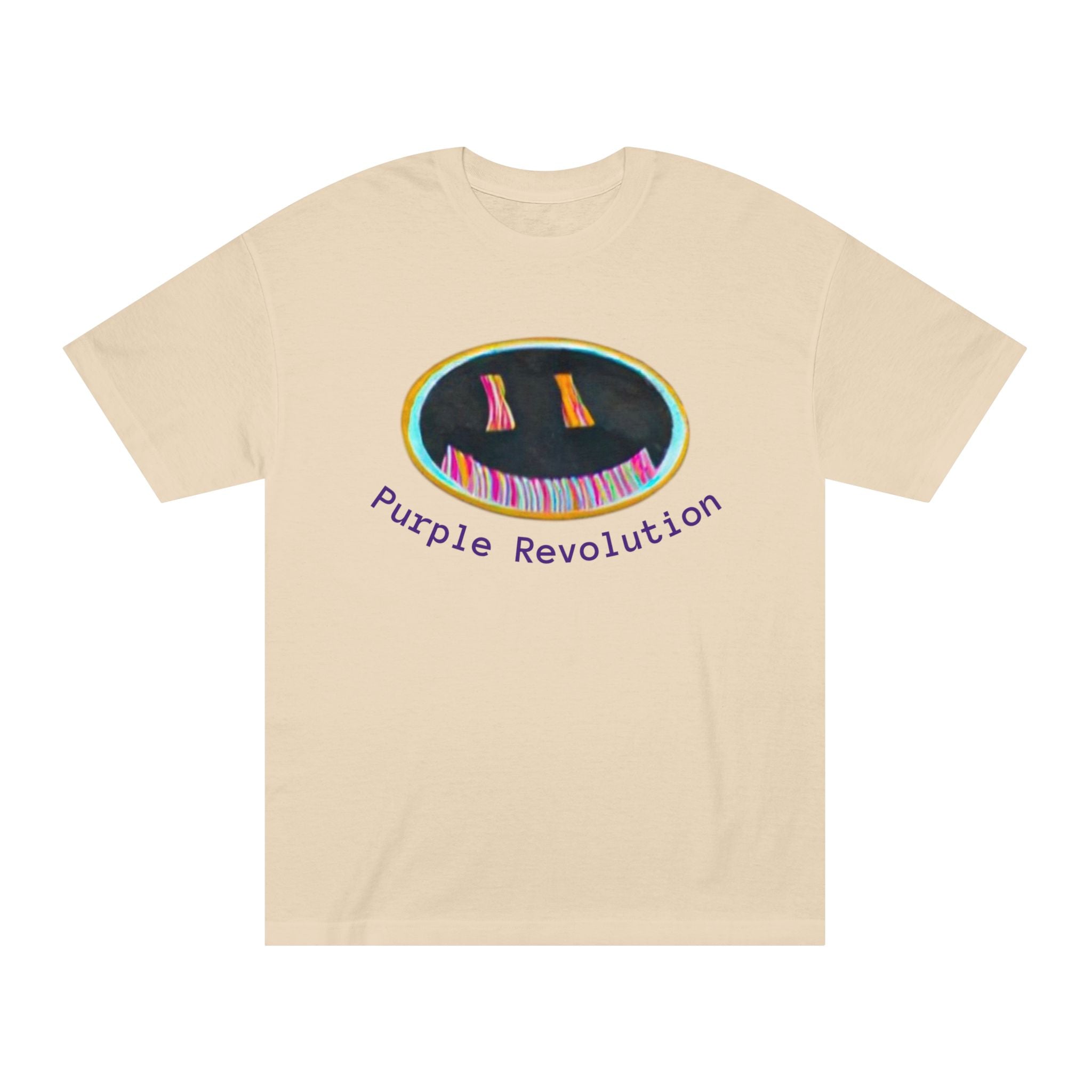 Graphic Tee — "Purple Revolution" Smiley Piano Design