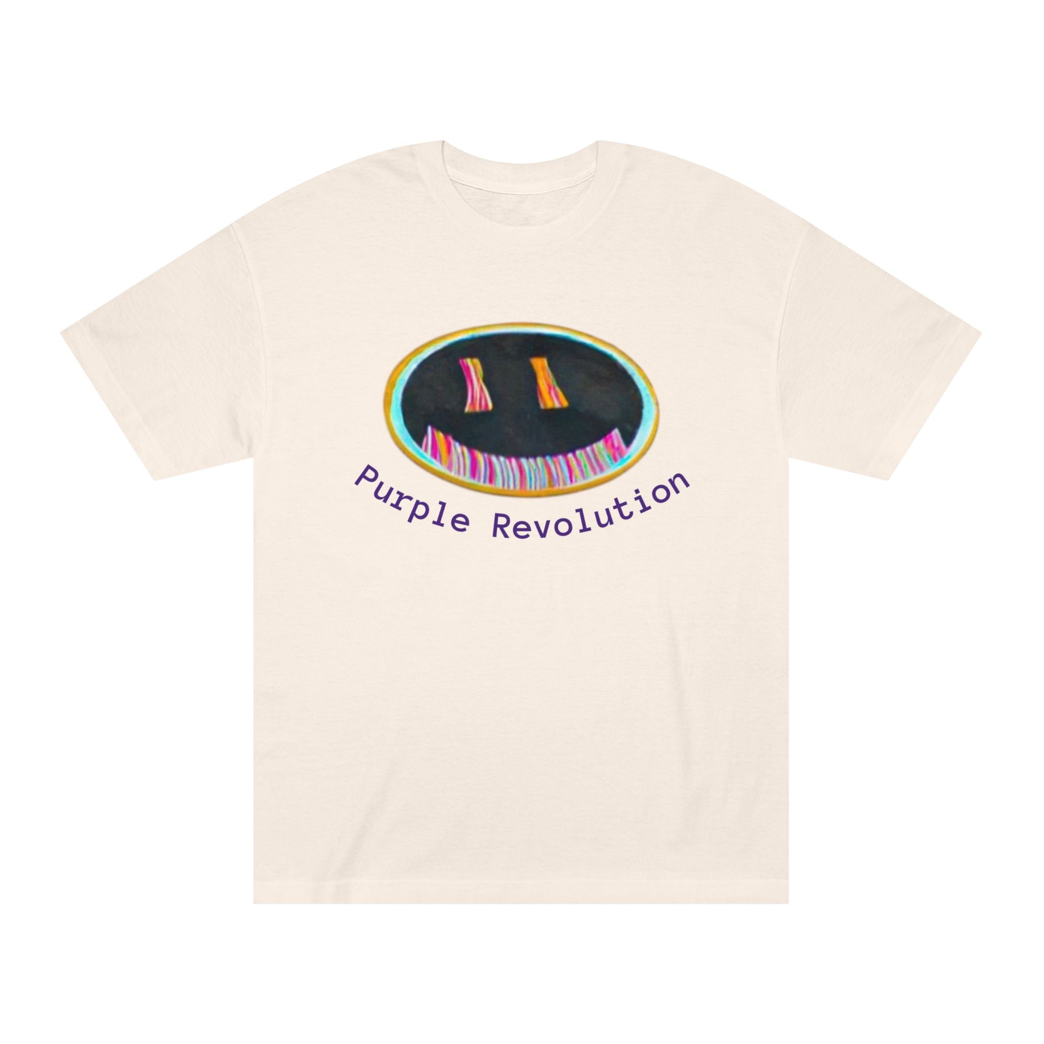 Graphic Tee — "Purple Revolution" Smiley Piano Design