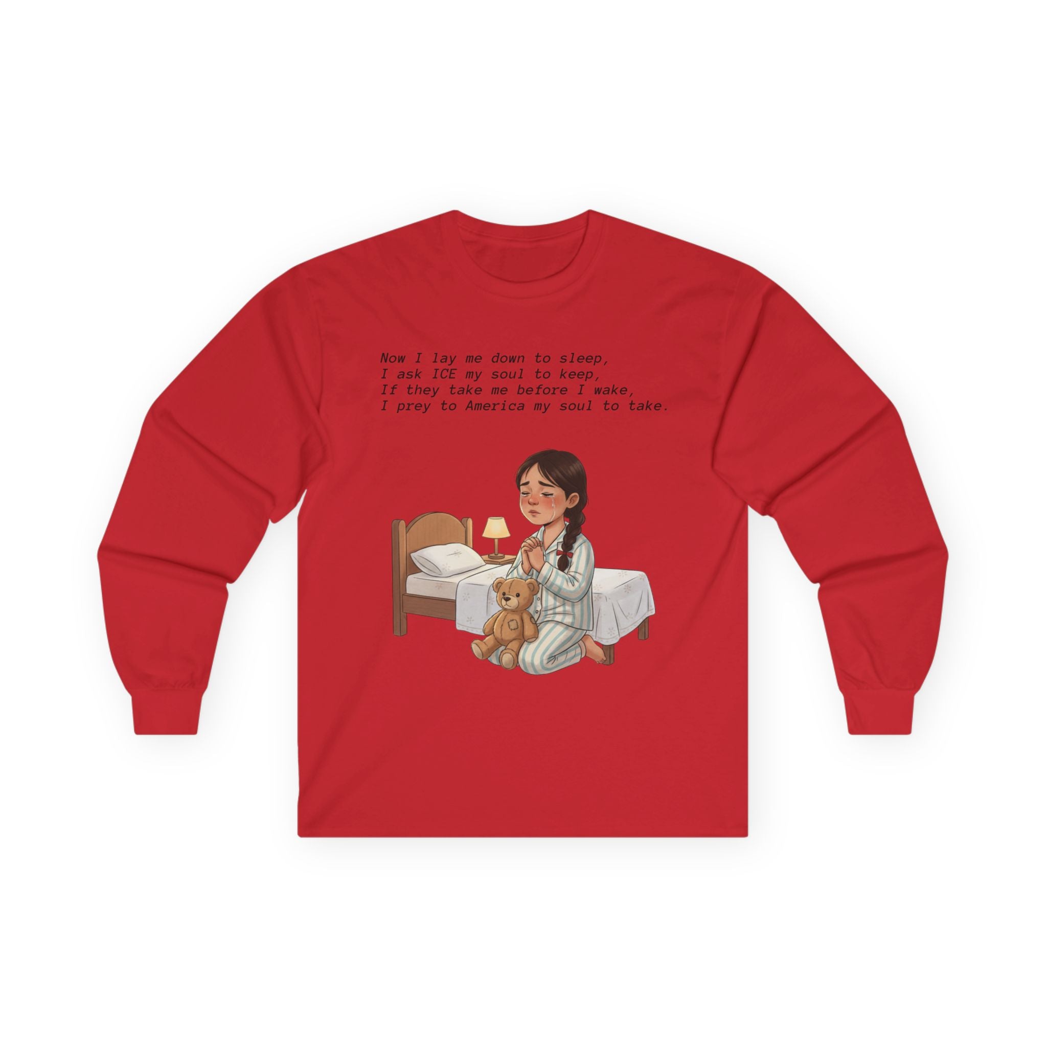 Girl Praying at Bedtime Long Sleeve Tee — 'Now I Lay Me Down to Sleep' Prayer Shirt