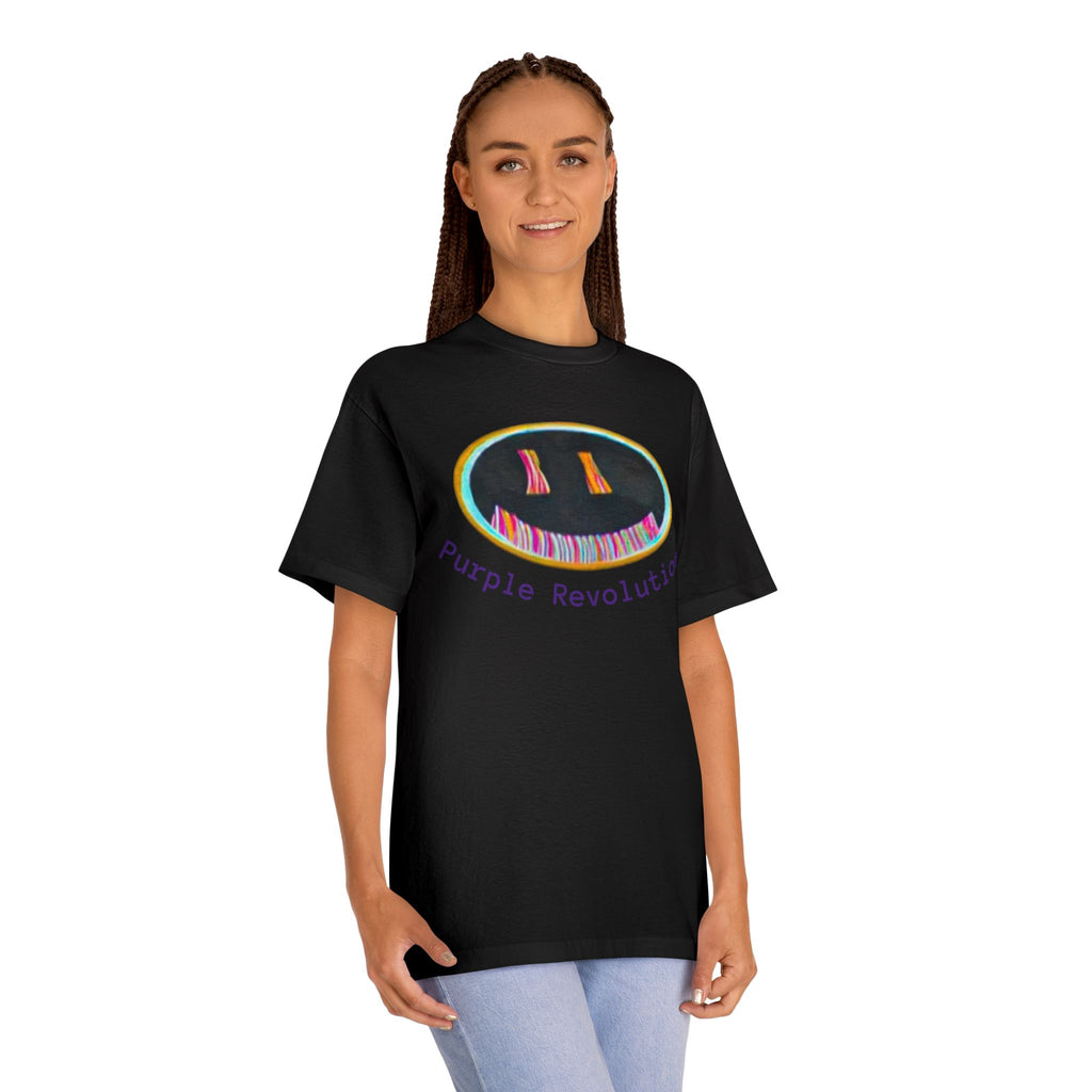 Graphic Tee — "Purple Revolution" Smiley Piano Design