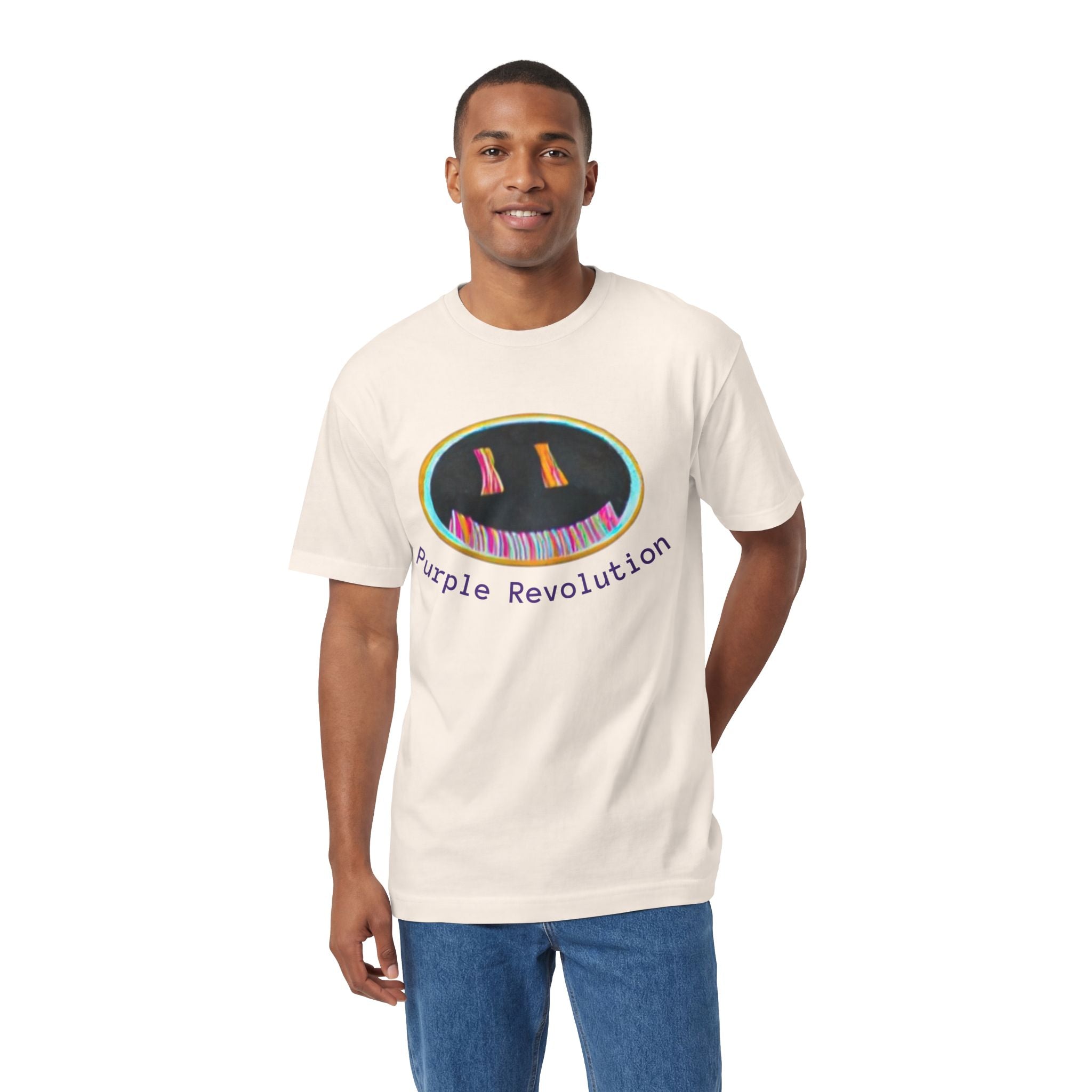 Graphic Tee — "Purple Revolution" Smiley Piano Design