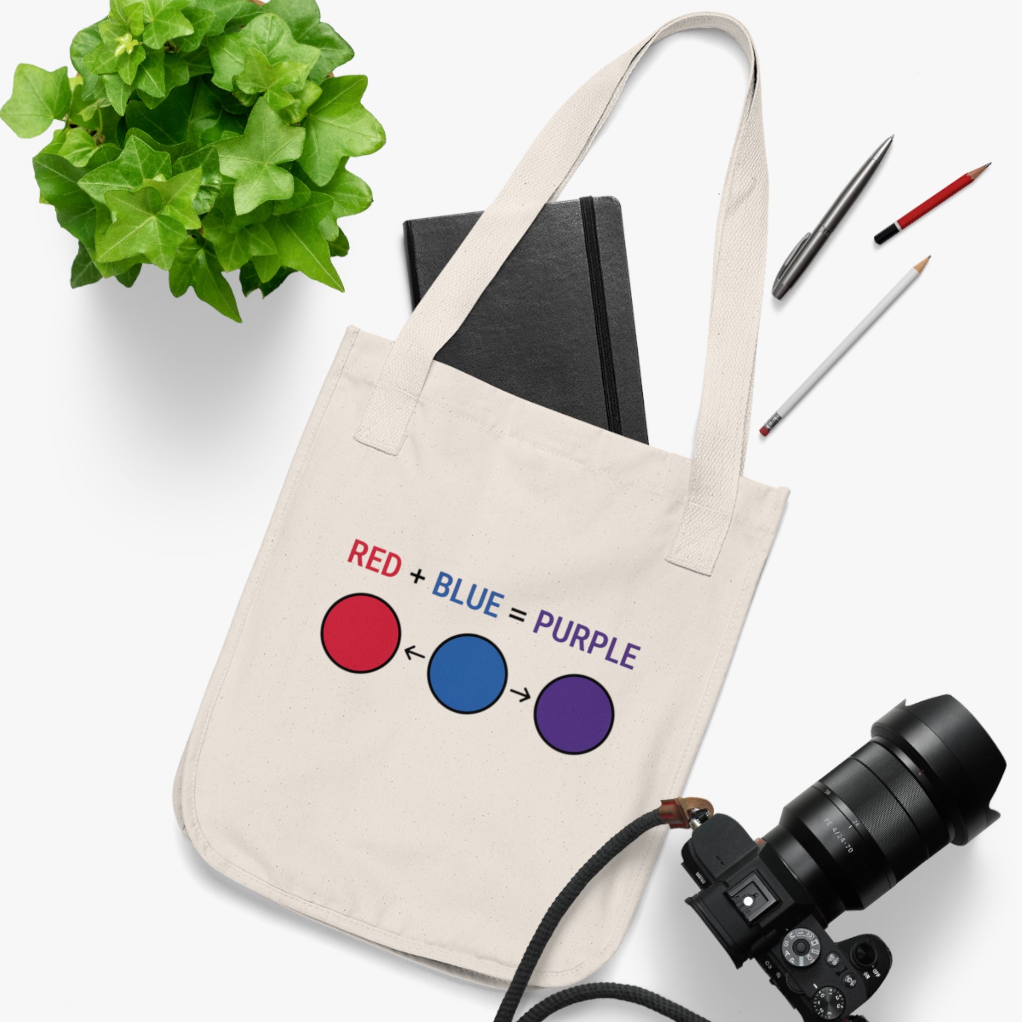 Canvas Tote Bag — 'Red + Blue = Purple' Color Theory Graphic Eco Tote
