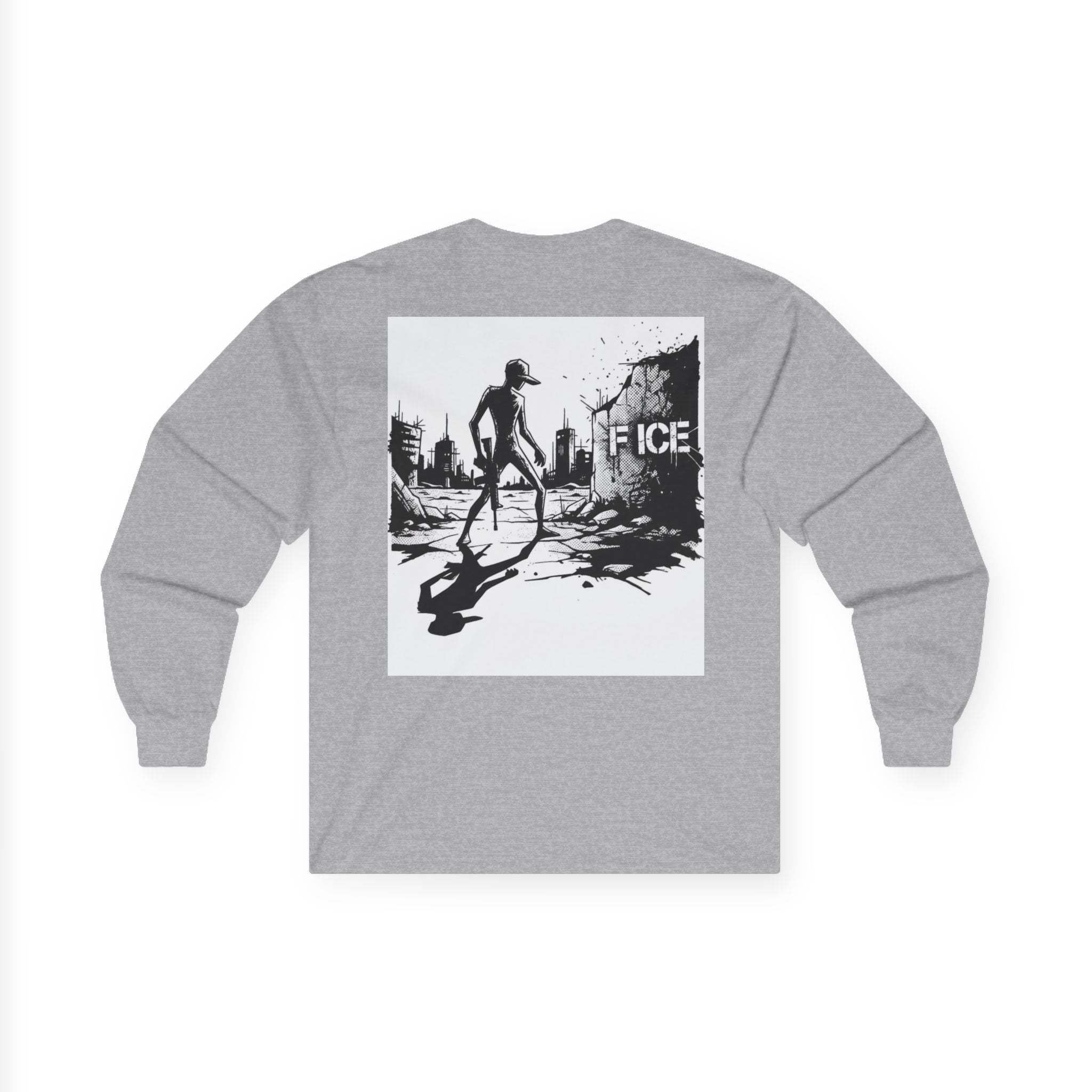 American Militia Long Sleeve Tee — Post‑Apocalyptic Silhouette Graphic