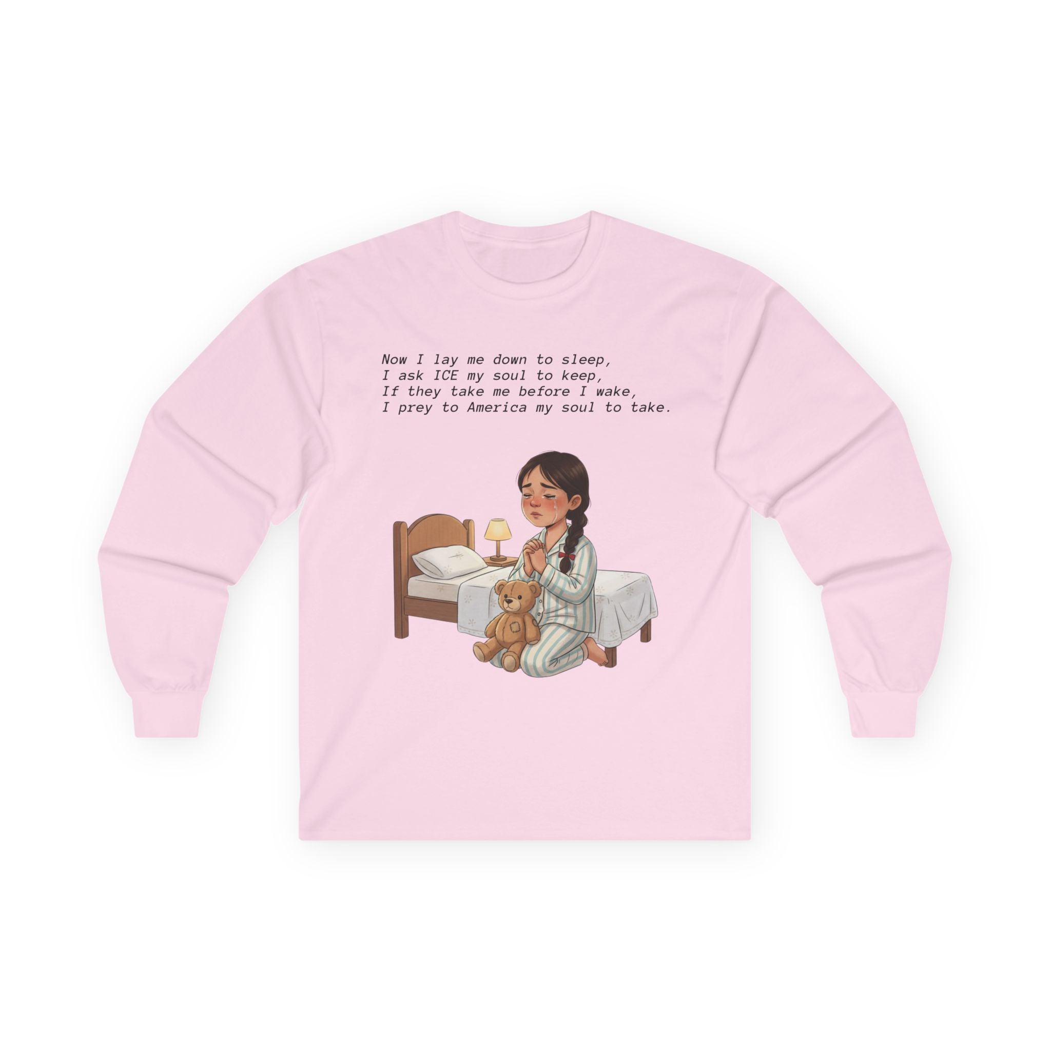 Girl Praying at Bedtime Long Sleeve Tee — 'Now I Lay Me Down to Sleep' Prayer Shirt