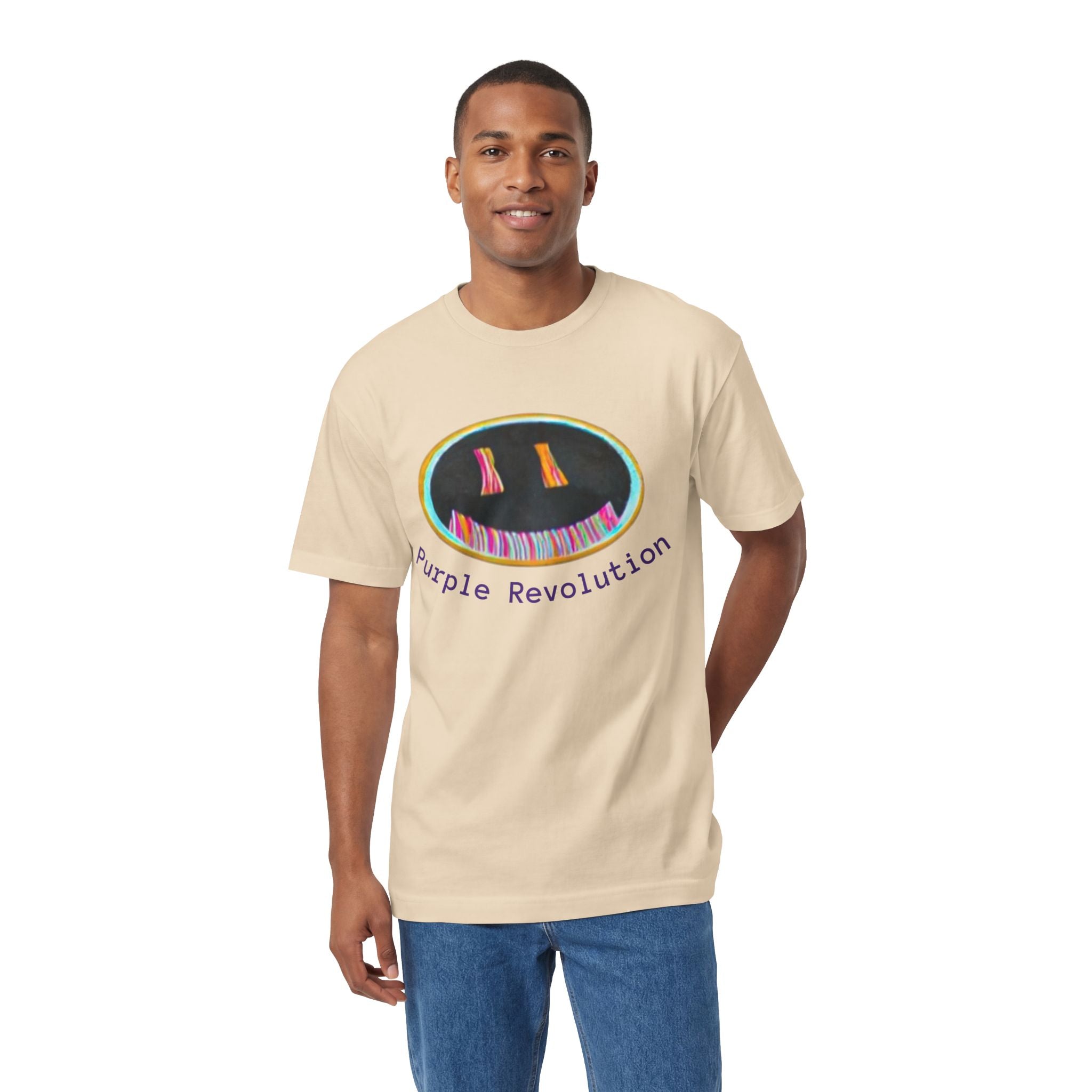 Graphic Tee — "Purple Revolution" Smiley Piano Design