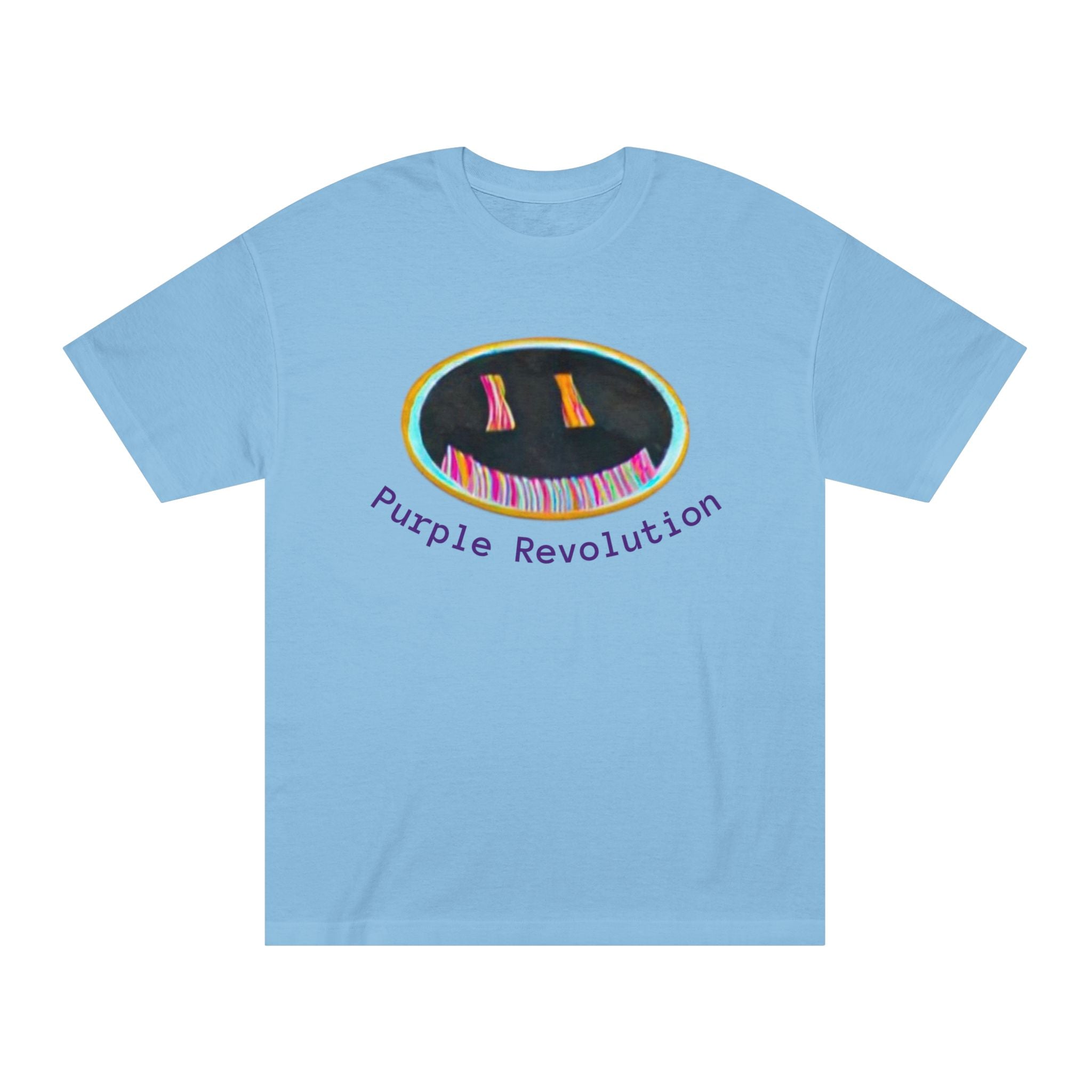 Graphic Tee — "Purple Revolution" Smiley Piano Design