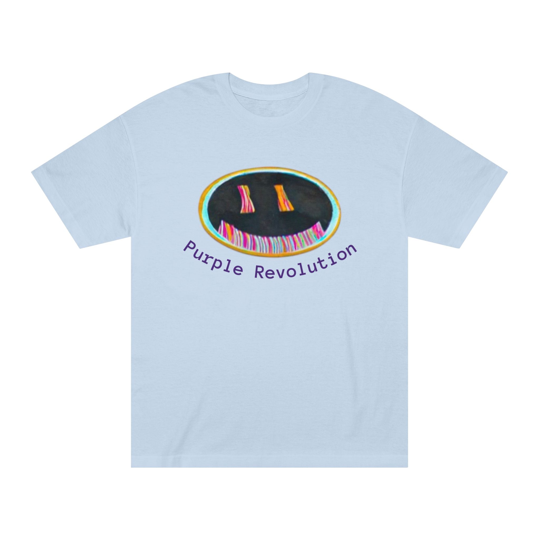 Graphic Tee — "Purple Revolution" Smiley Piano Design