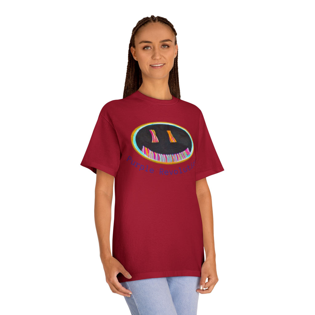 Graphic Tee — "Purple Revolution" Smiley Piano Design