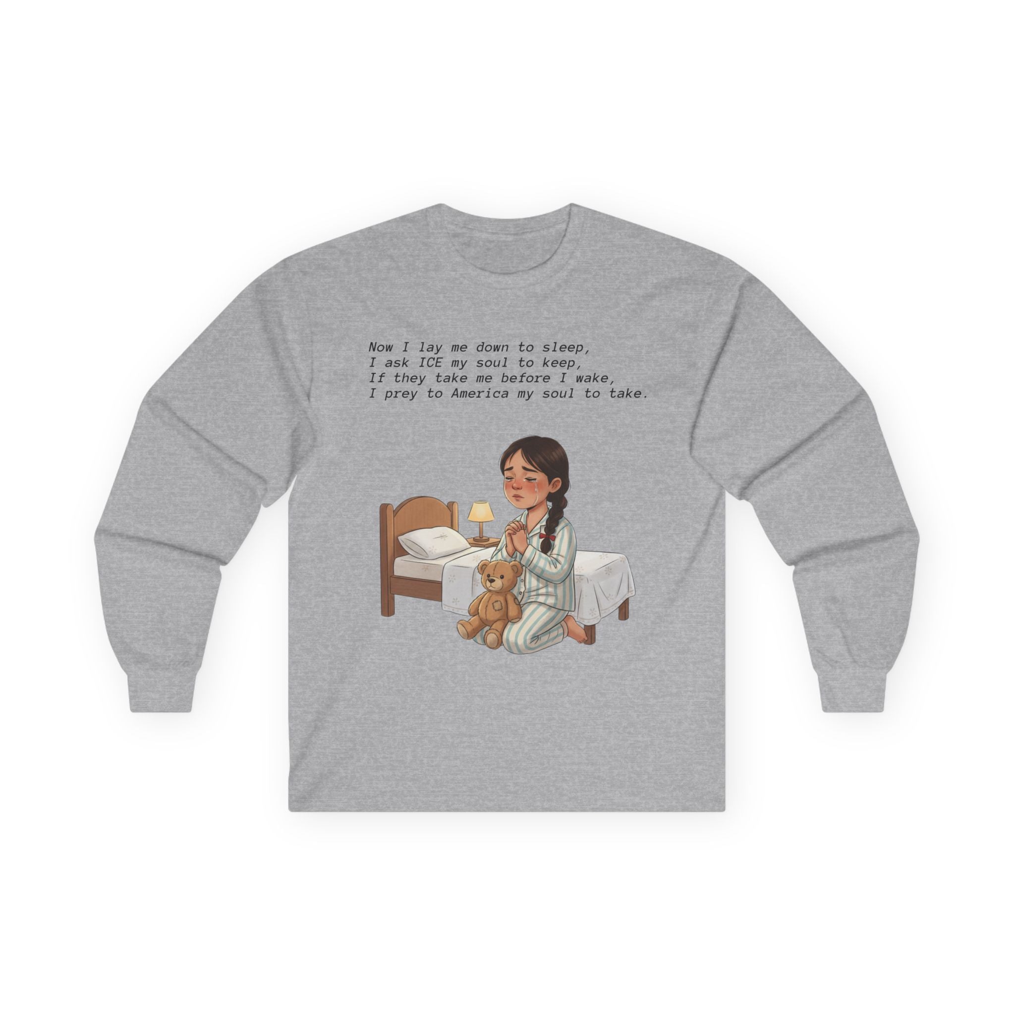 Girl Praying at Bedtime Long Sleeve Tee — 'Now I Lay Me Down to Sleep' Prayer Shirt