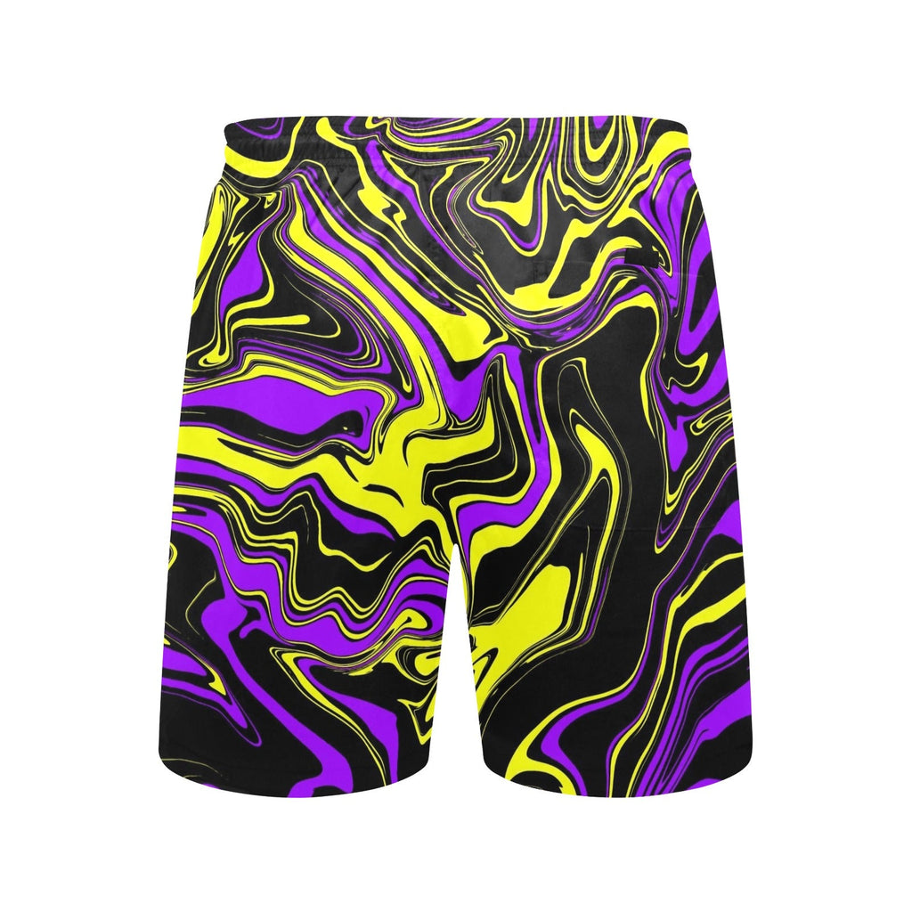 Purple Yellow and Black Psychedelic Melt Swim Shorts