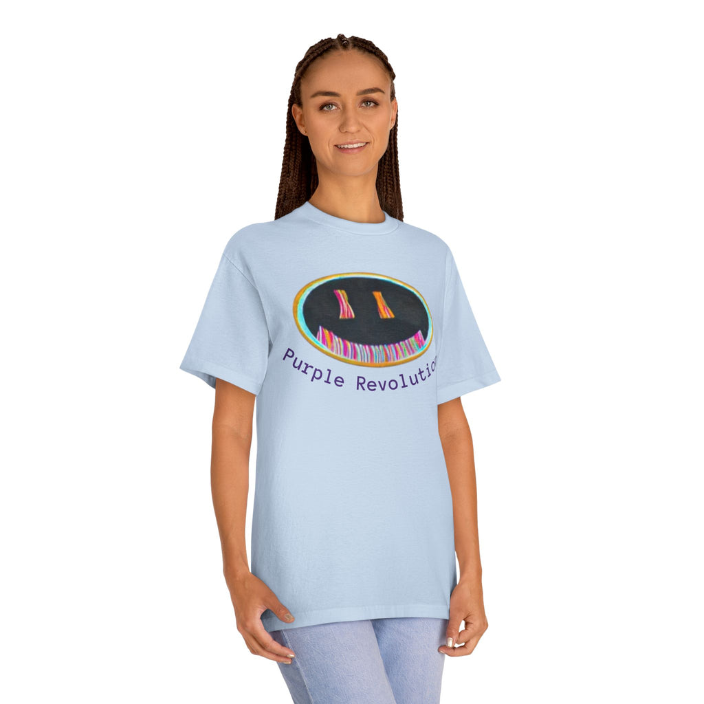Graphic Tee — "Purple Revolution" Smiley Piano Design