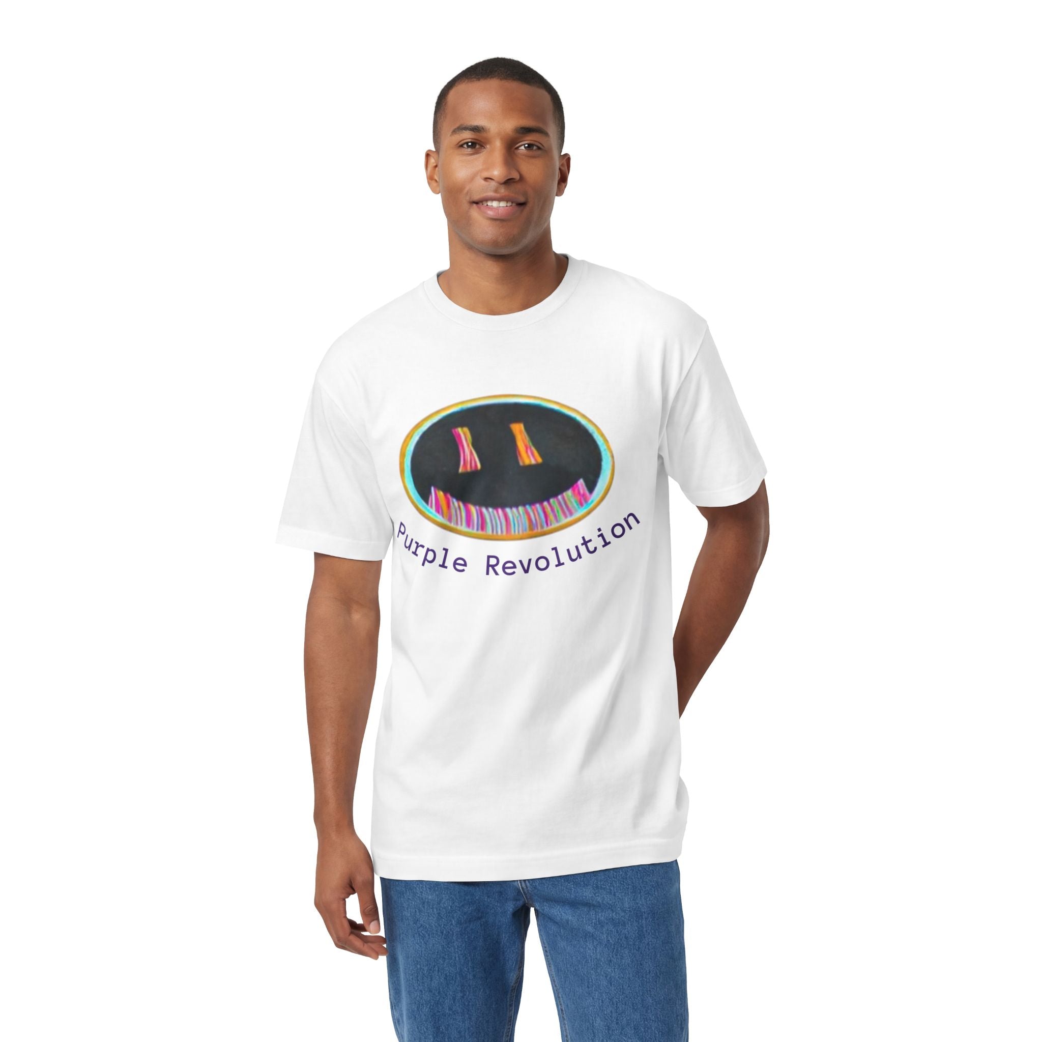 Graphic Tee — "Purple Revolution" Smiley Piano Design