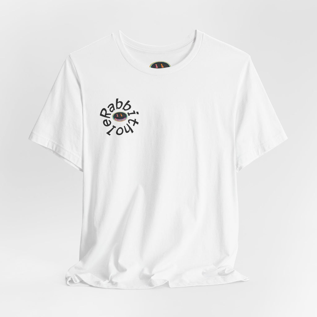 Post-Apocalyptic Streetwear Tee — 'Rabbit You' Minimal Front Logo with Dystopian Back Graphic