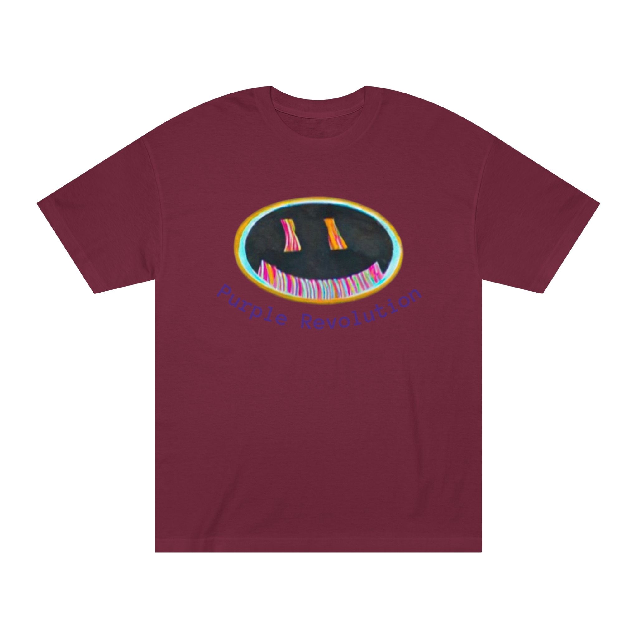 Graphic Tee — "Purple Revolution" Smiley Piano Design