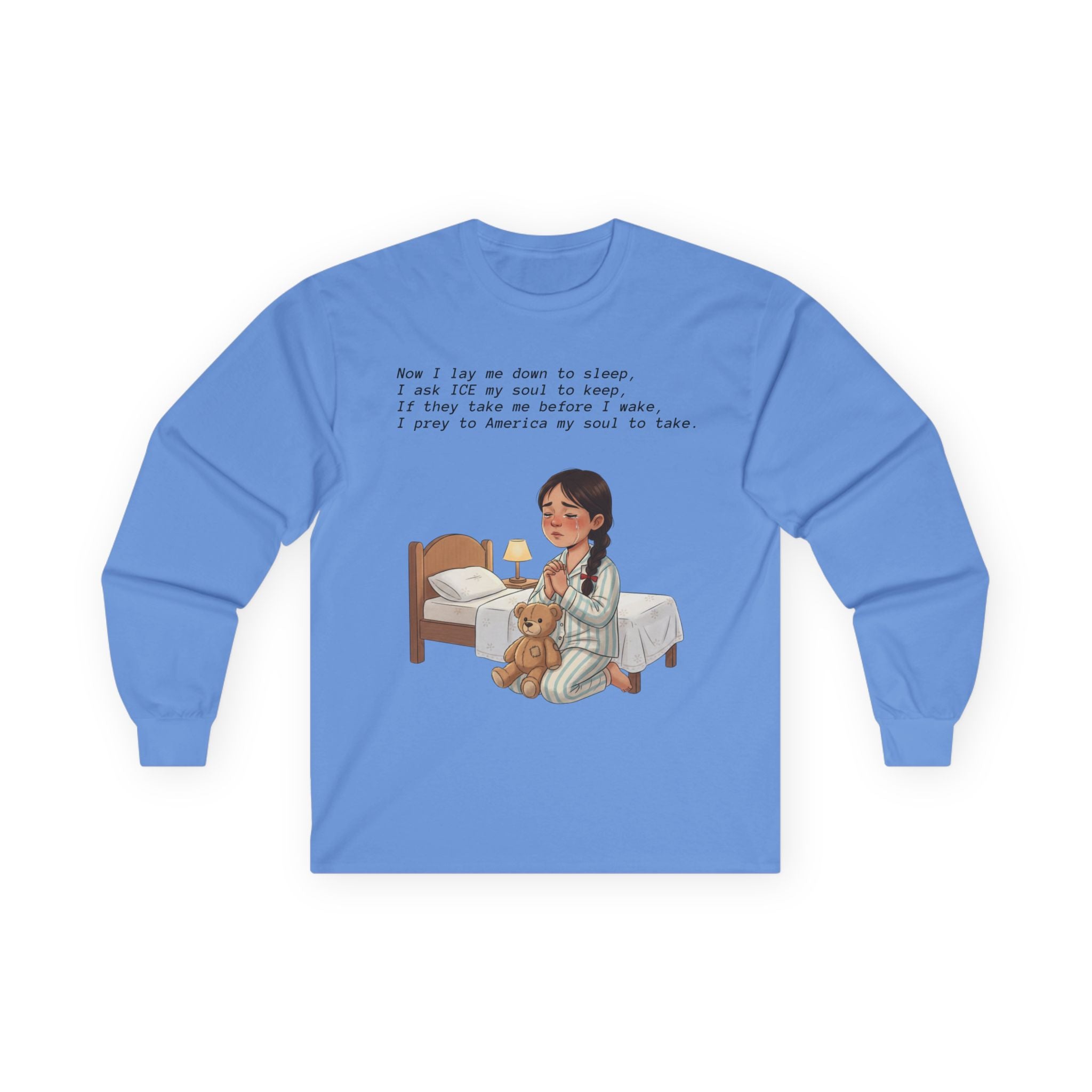 Girl Praying at Bedtime Long Sleeve Tee — 'Now I Lay Me Down to Sleep' Prayer Shirt