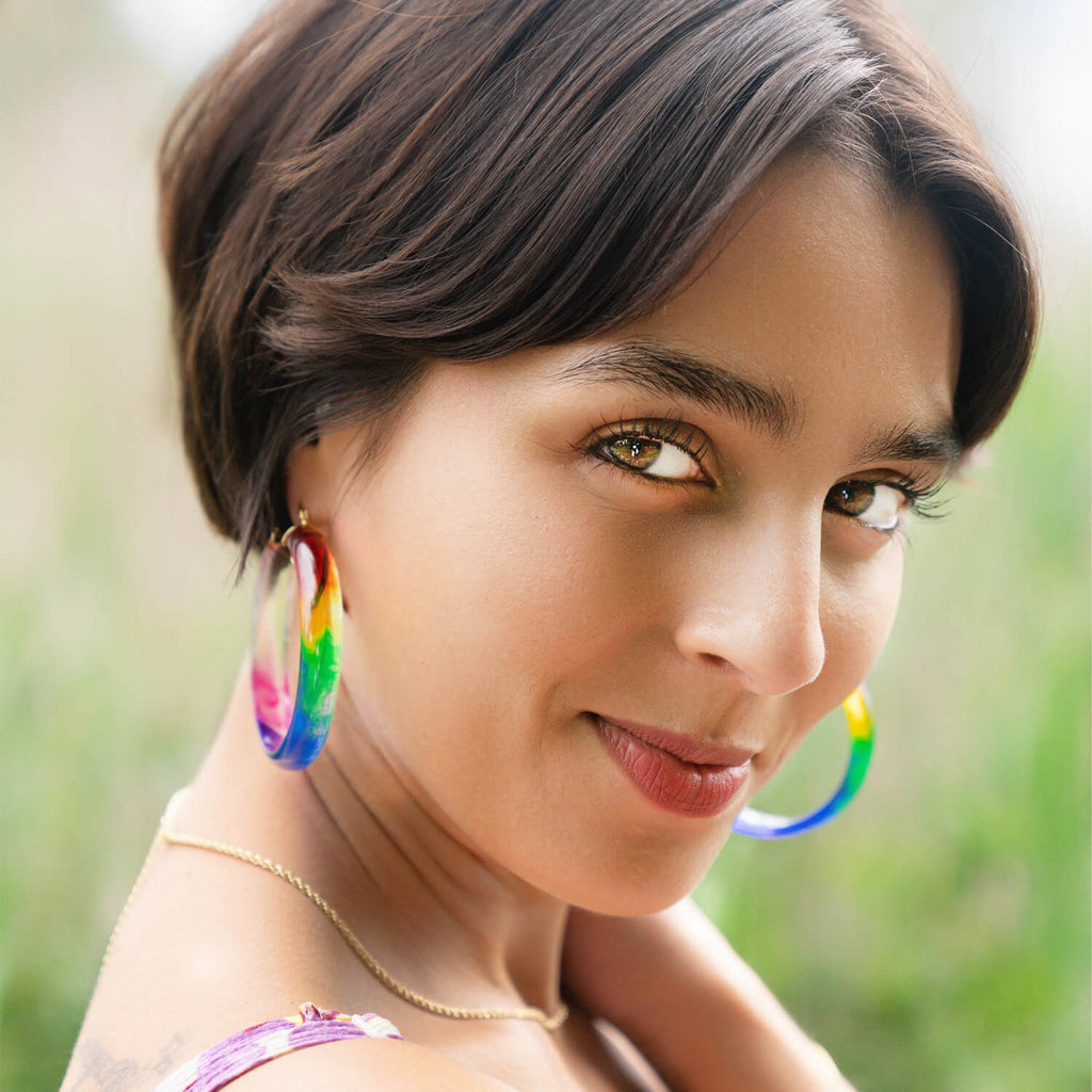 Rainbow Tie Dye Lucite Hoops
