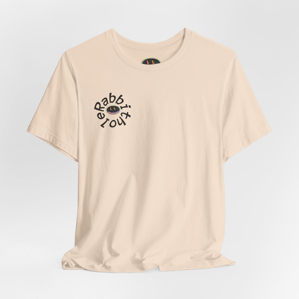 Post-Apocalyptic Streetwear Tee — 'Rabbit You' Minimal Front Logo with Dystopian Back Graphic