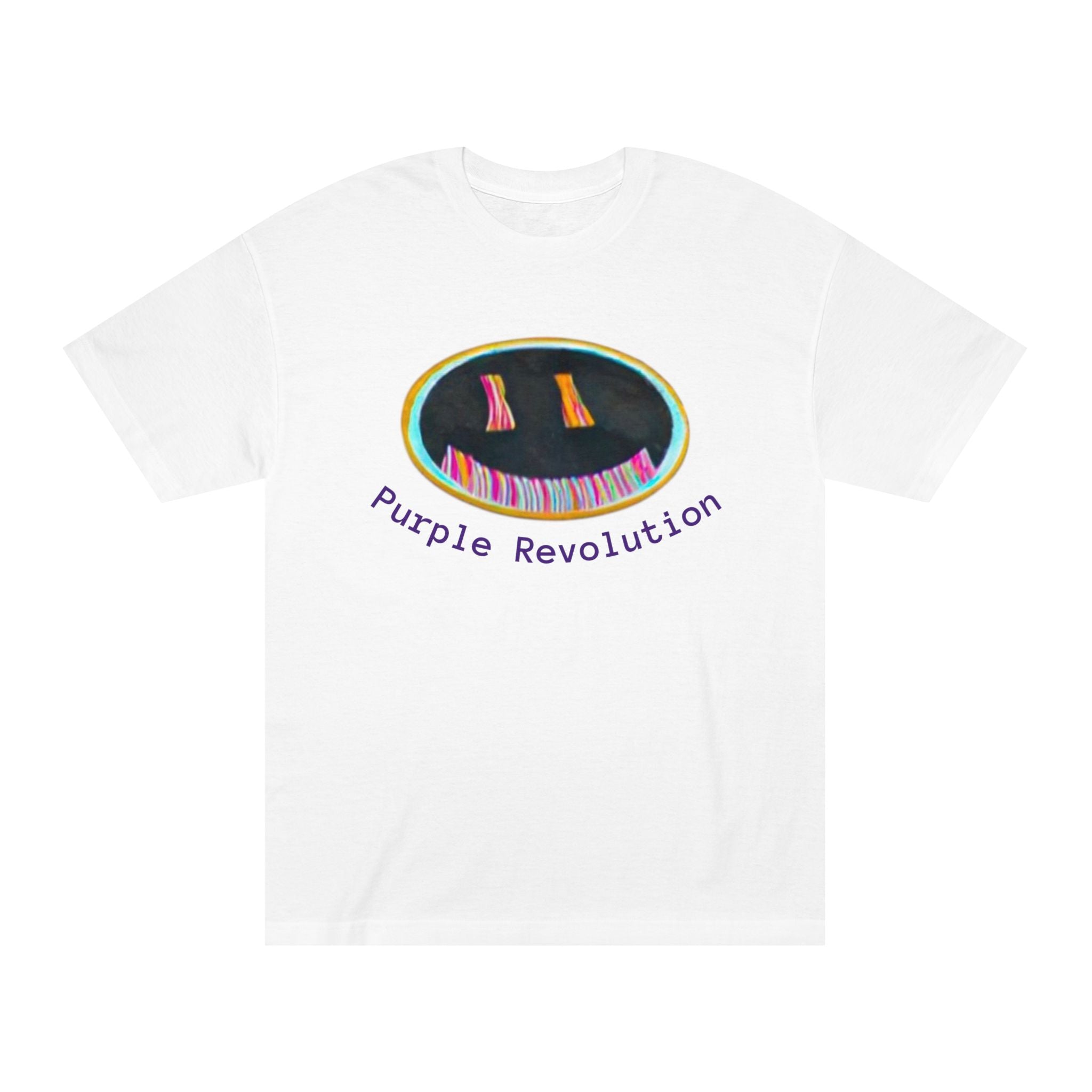 Graphic Tee — "Purple Revolution" Smiley Piano Design