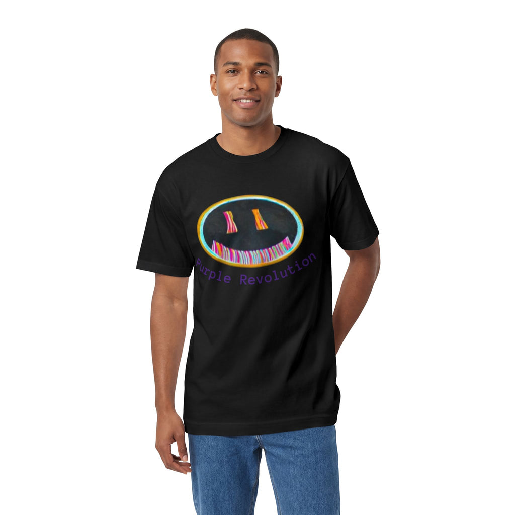 Graphic Tee — "Purple Revolution" Smiley Piano Design