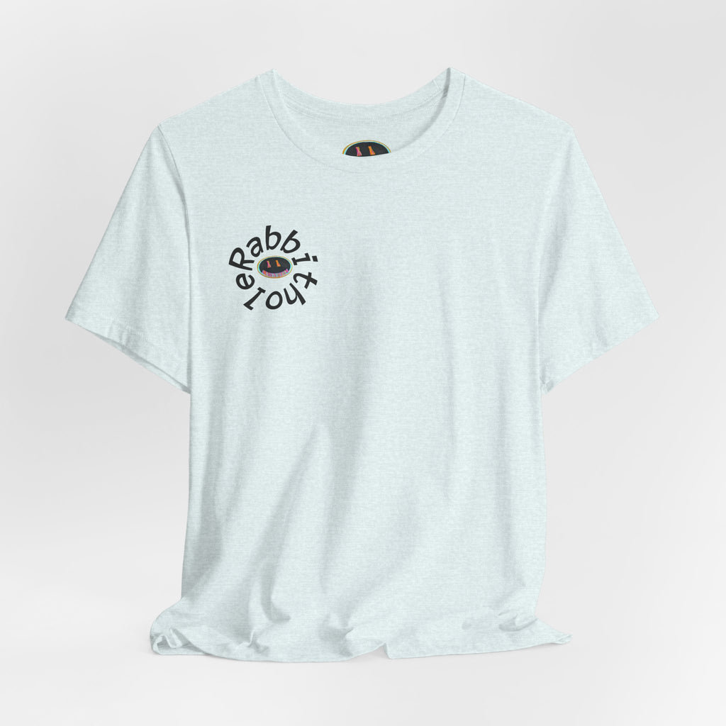 Post-Apocalyptic Streetwear Tee — 'Rabbit You' Minimal Front Logo with Dystopian Back Graphic