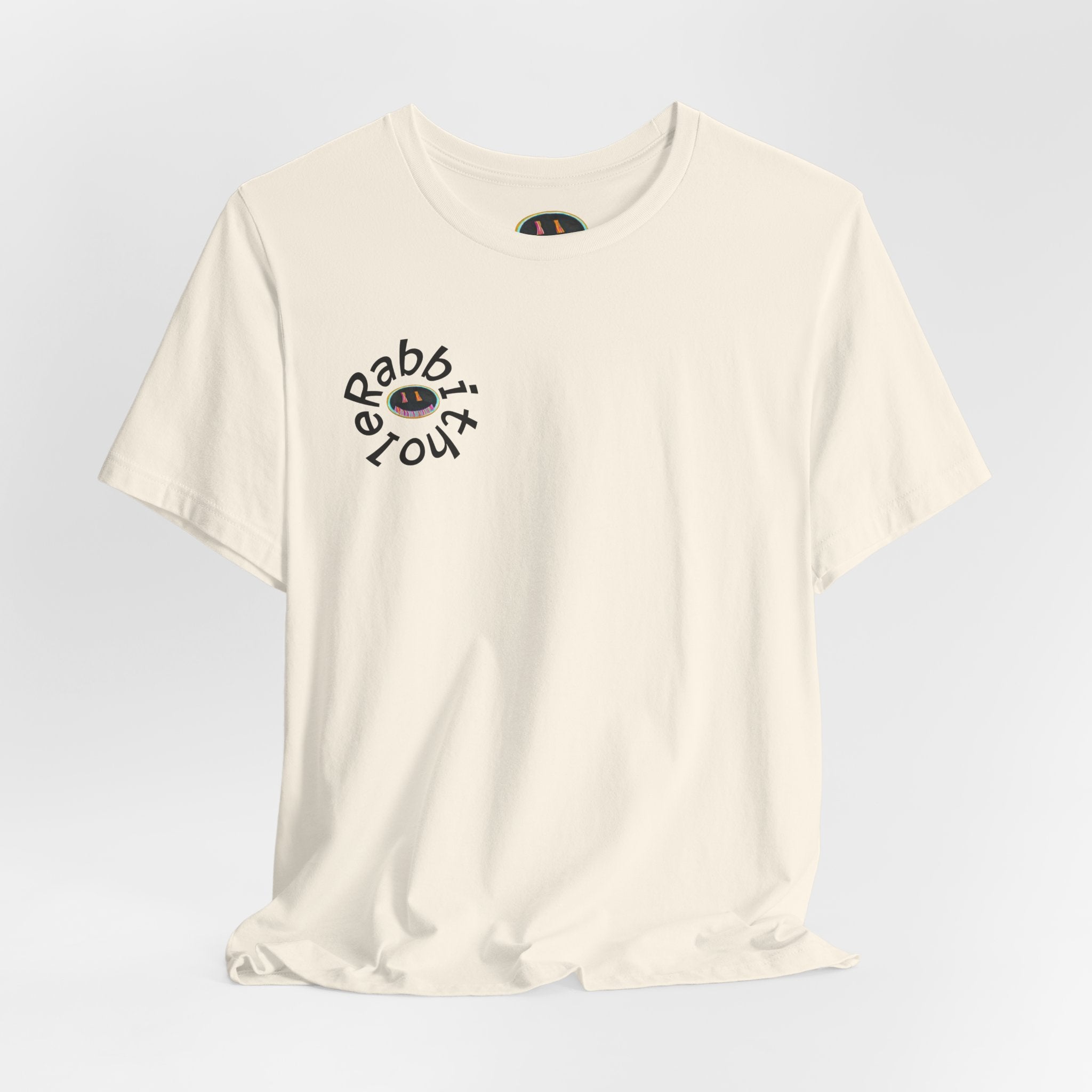 Post-Apocalyptic Streetwear Tee — 'Rabbit You' Minimal Front Logo with Dystopian Back Graphic