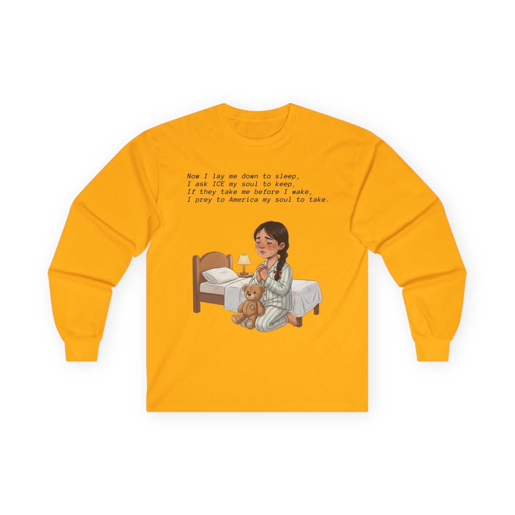 Girl Praying at Bedtime Long Sleeve Tee — 'Now I Lay Me Down to Sleep' Prayer Shirt