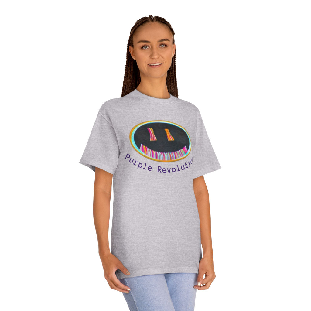 Graphic Tee — "Purple Revolution" Smiley Piano Design