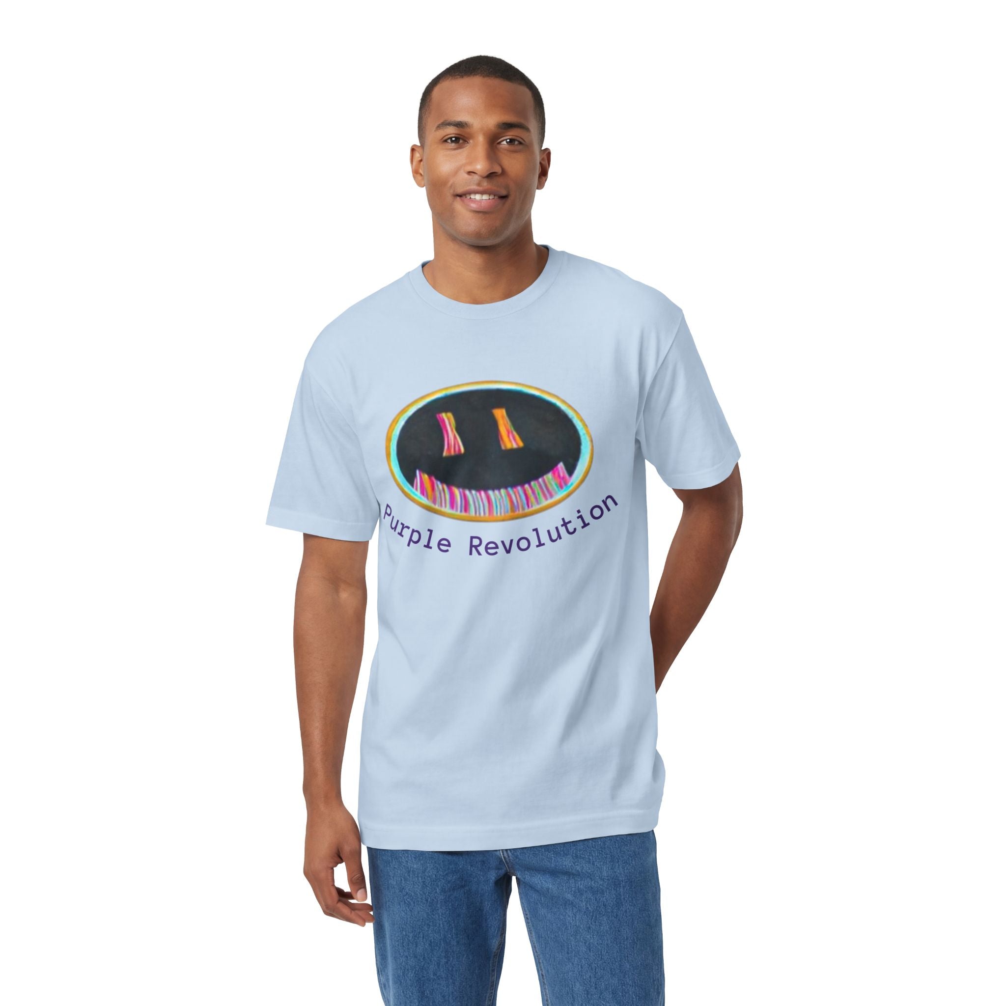 Graphic Tee — "Purple Revolution" Smiley Piano Design