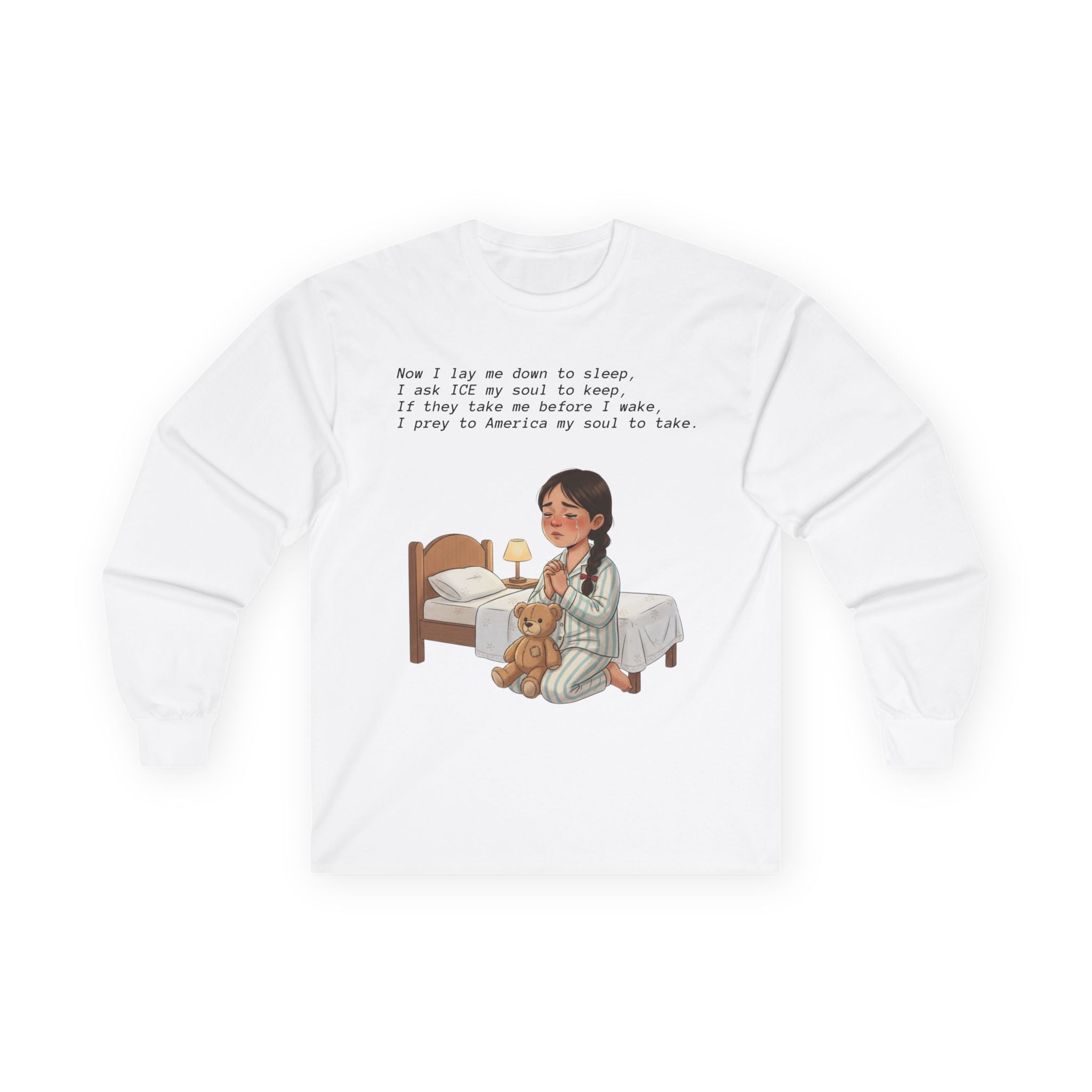 Girl Praying at Bedtime Long Sleeve Tee — 'Now I Lay Me Down to Sleep' Prayer Shirt