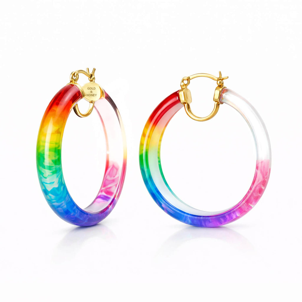 Rainbow Tie Dye Lucite Hoops