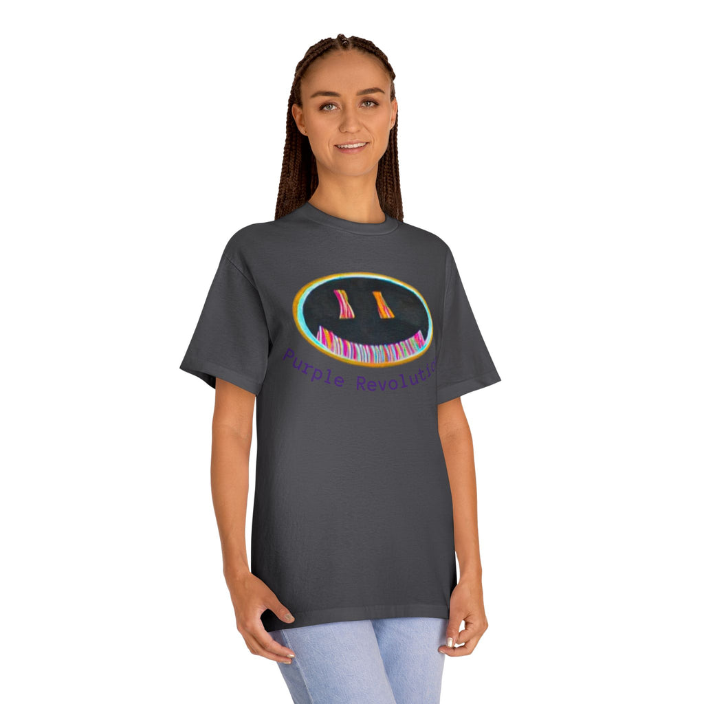 Graphic Tee — "Purple Revolution" Smiley Piano Design