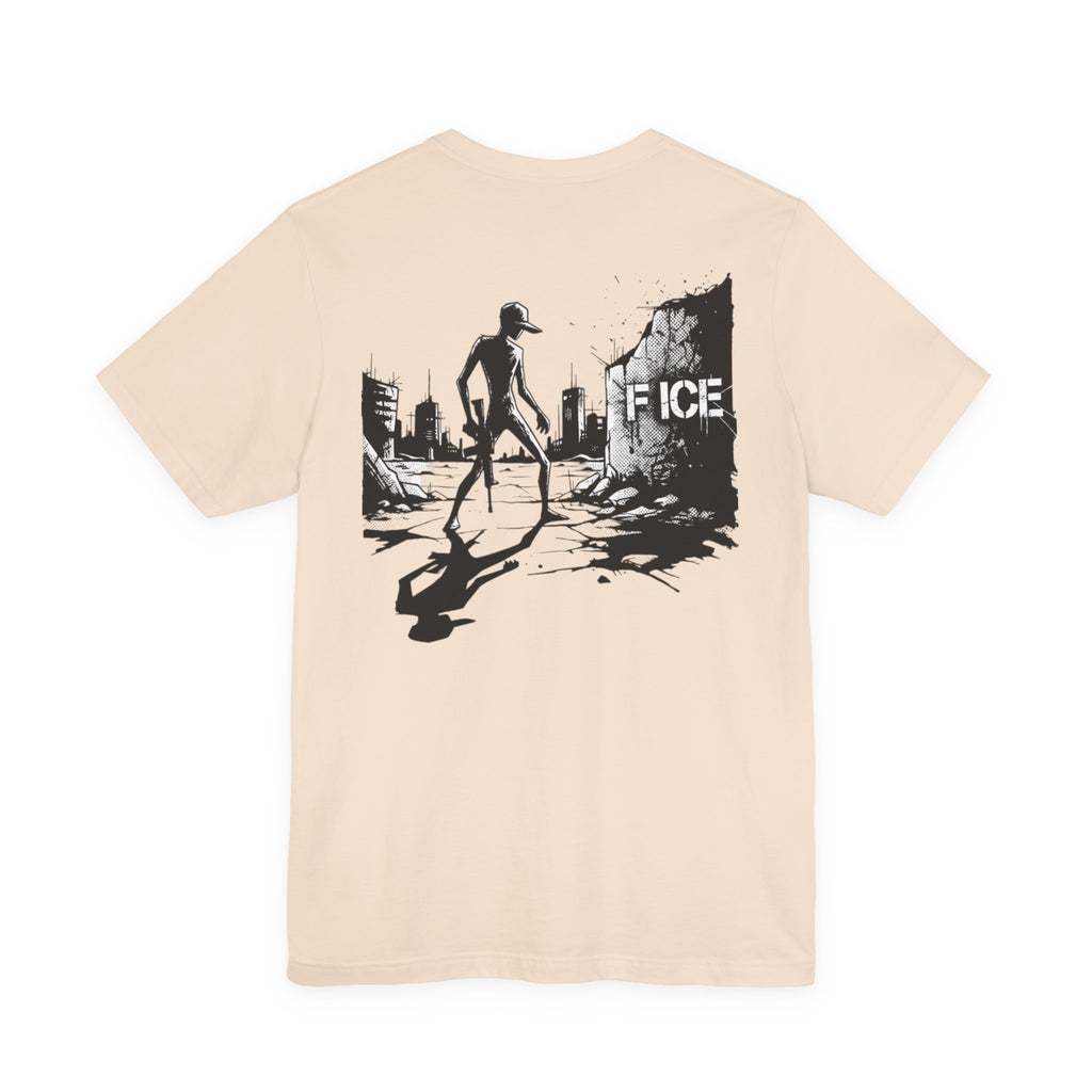 Post-Apocalyptic Streetwear Tee — 'Rabbit You' Minimal Front Logo with Dystopian Back Graphic