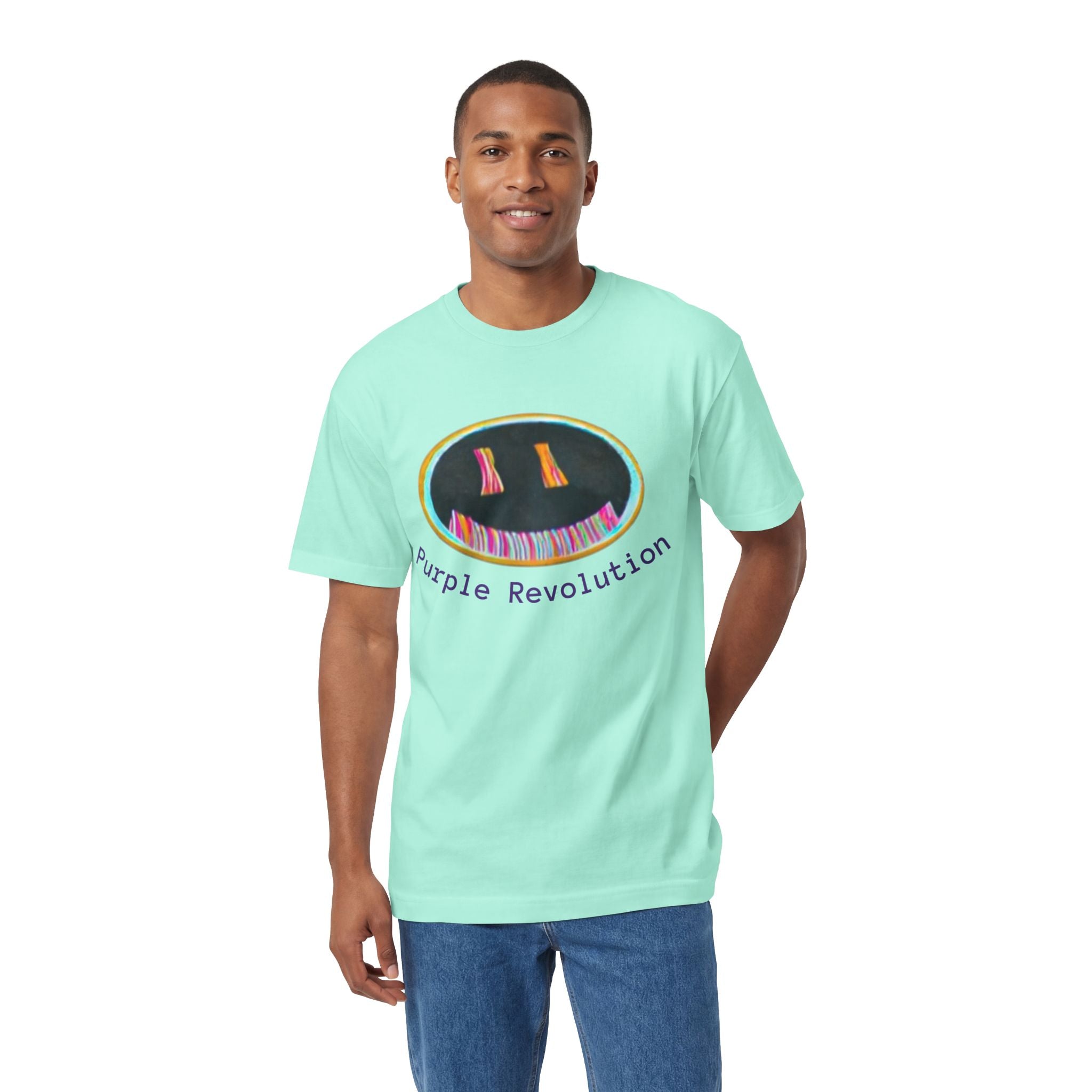 Graphic Tee — "Purple Revolution" Smiley Piano Design