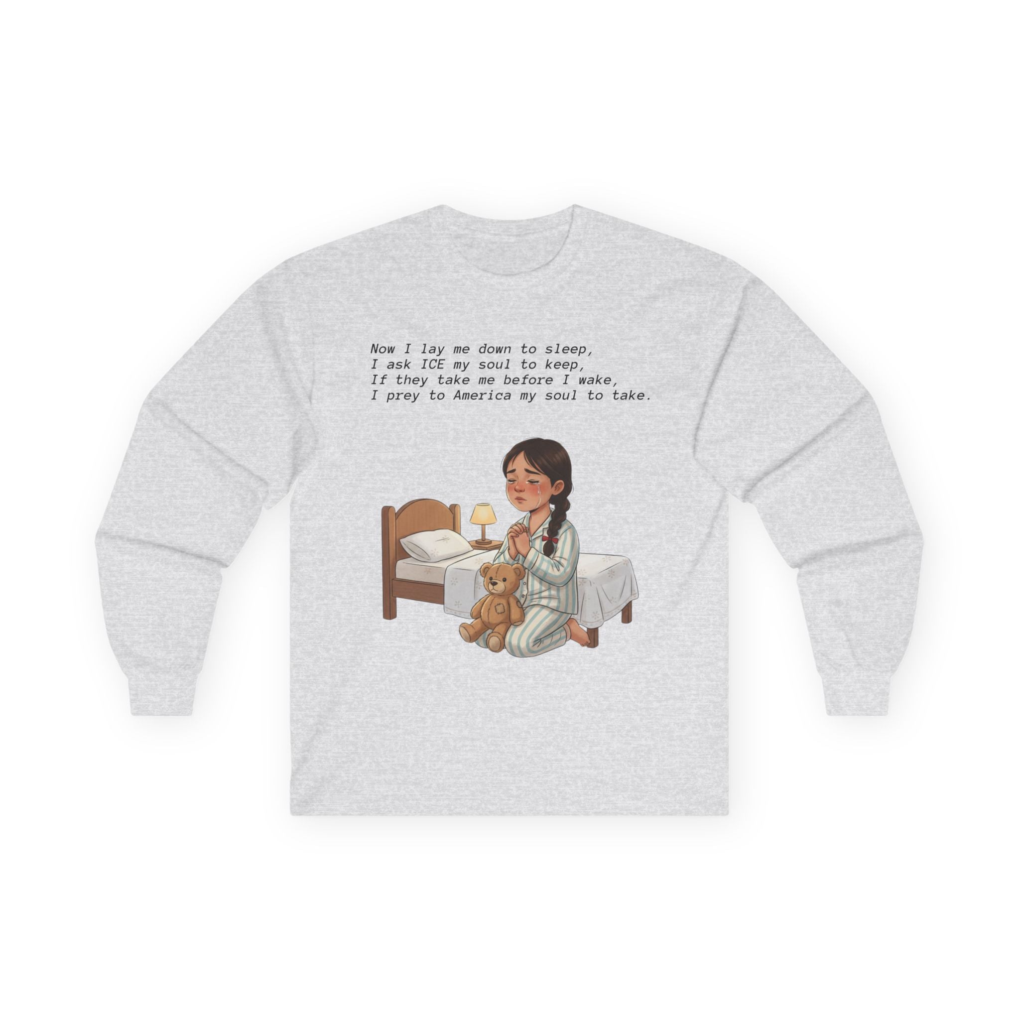 Girl Praying at Bedtime Long Sleeve Tee — 'Now I Lay Me Down to Sleep' Prayer Shirt