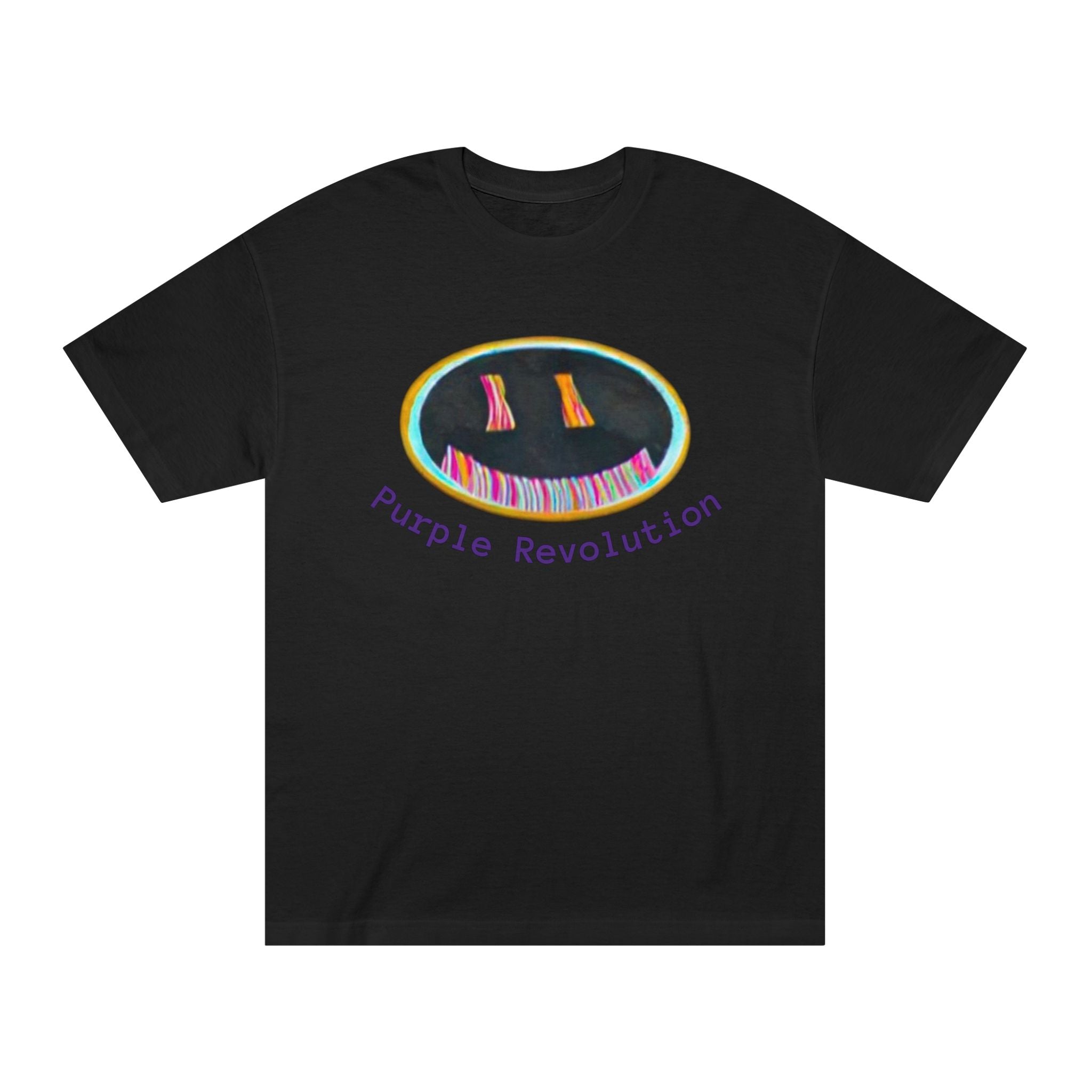 Graphic Tee — "Purple Revolution" Smiley Piano Design