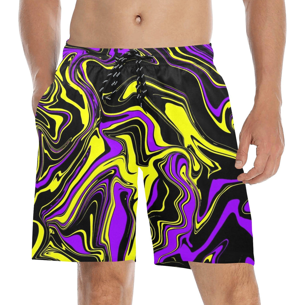 Purple Yellow and Black Psychedelic Melt Swim Shorts