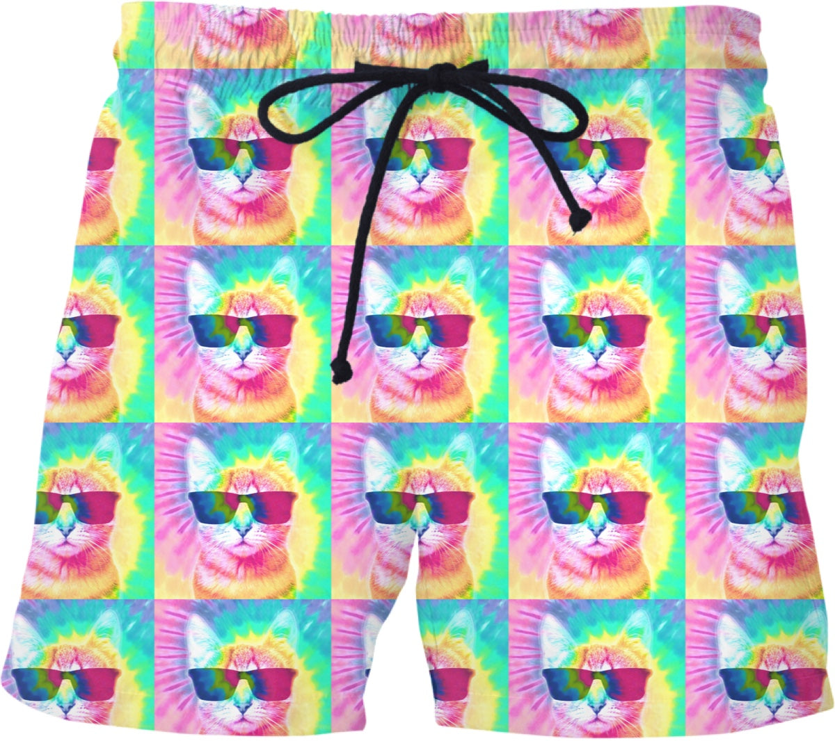 Pastel Tie-Dye Cat Swim Shorts