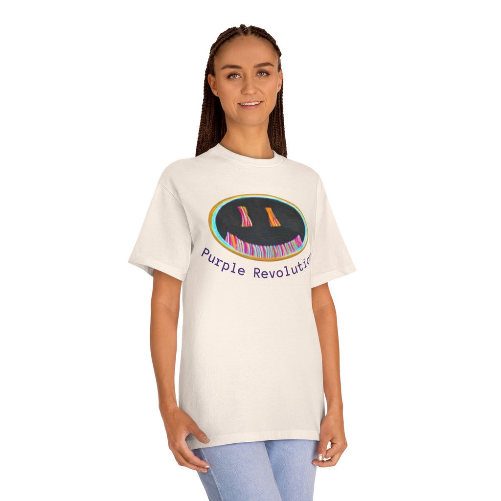 Graphic Tee — "Purple Revolution" Smiley Piano Design