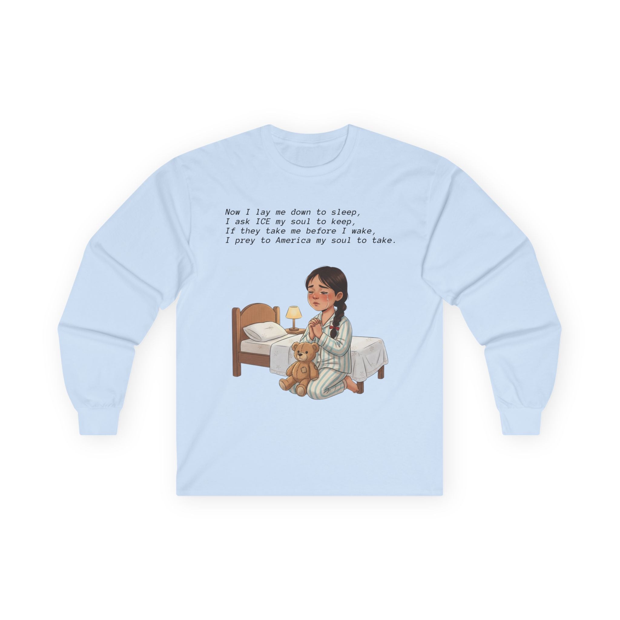 Girl Praying at Bedtime Long Sleeve Tee — 'Now I Lay Me Down to Sleep' Prayer Shirt