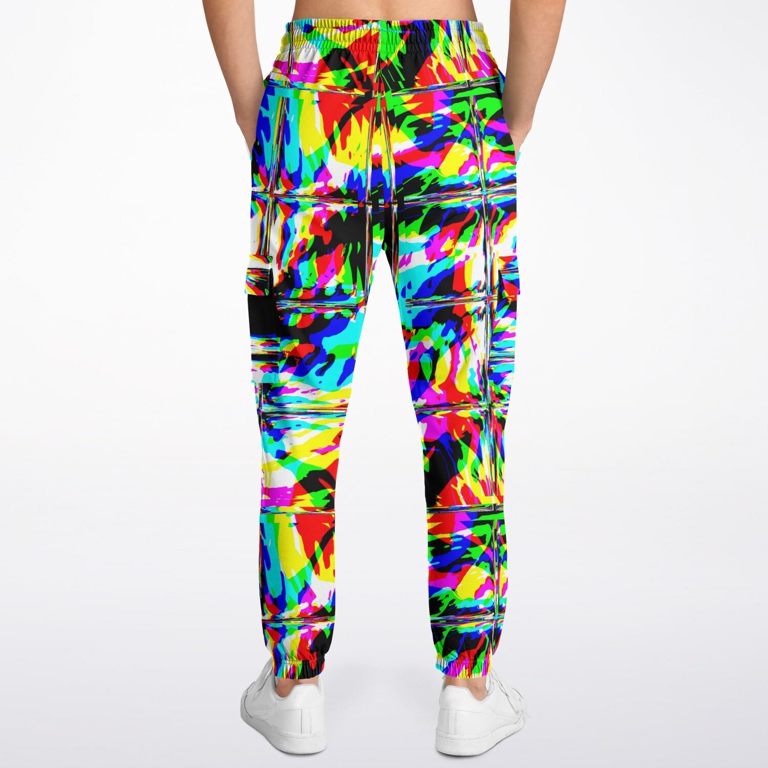 Psychedelic Rave Glitch Tiles Rainbow Plaid Unisex Cargo Joggers (Fleece Lined)