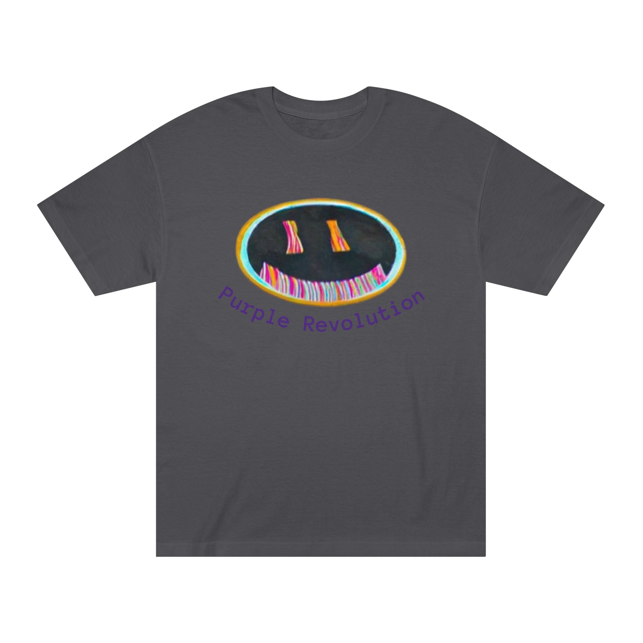 Graphic Tee — "Purple Revolution" Smiley Piano Design