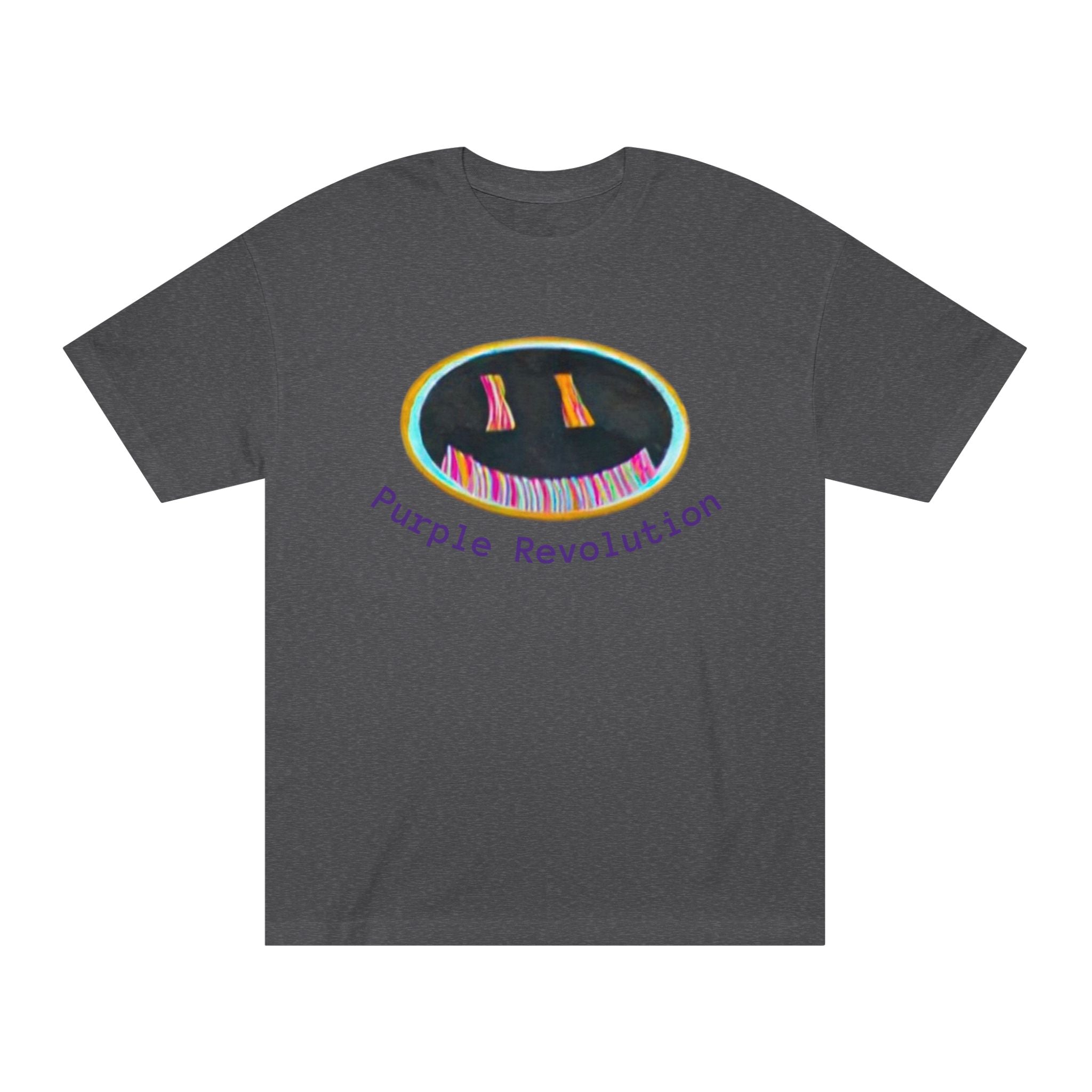 Graphic Tee — "Purple Revolution" Smiley Piano Design