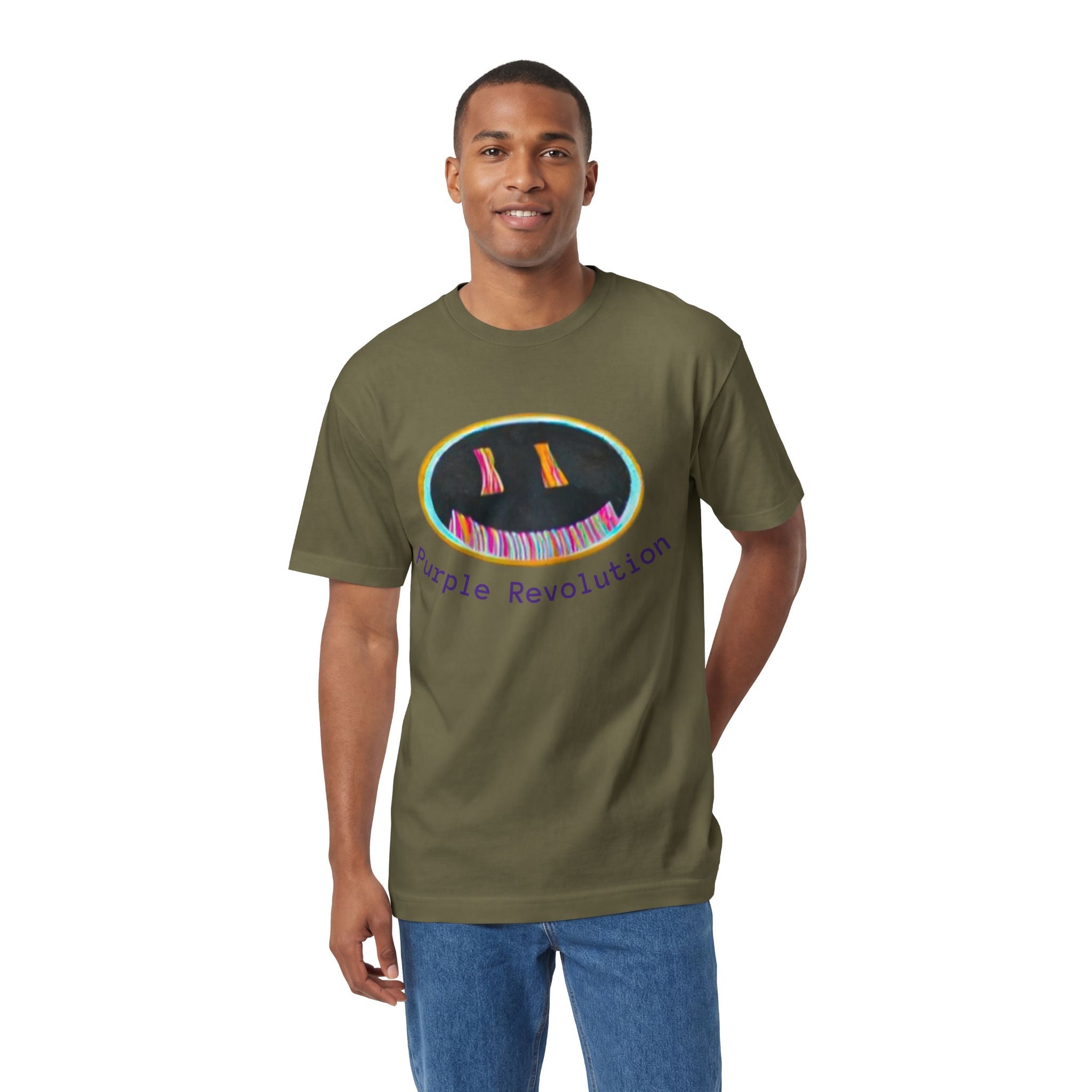 Graphic Tee — "Purple Revolution" Smiley Piano Design