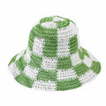 Checkerboard Patterned Straw Bucket Hat