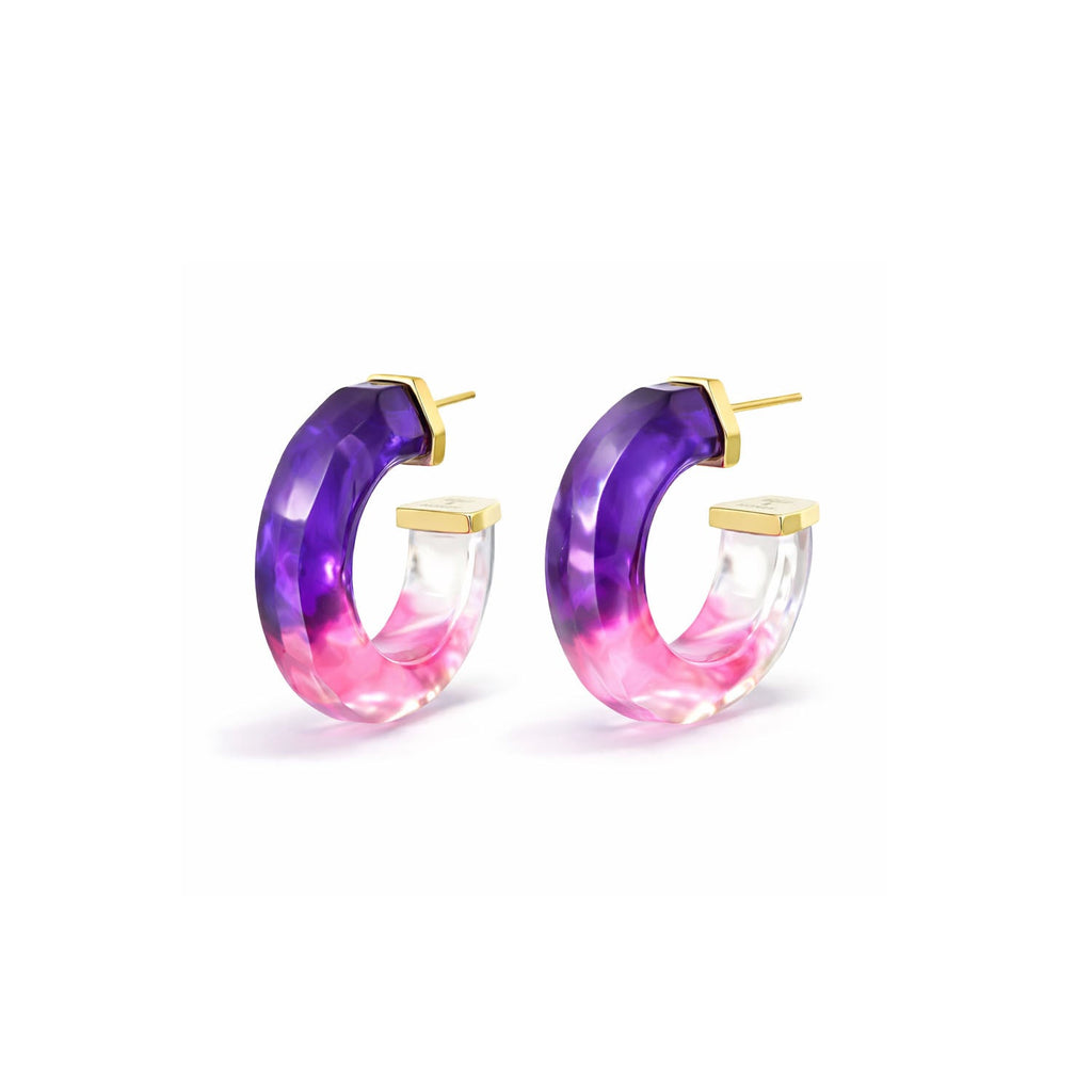 Faceted Tie Dye Lucite Huggies in Purple & Pink