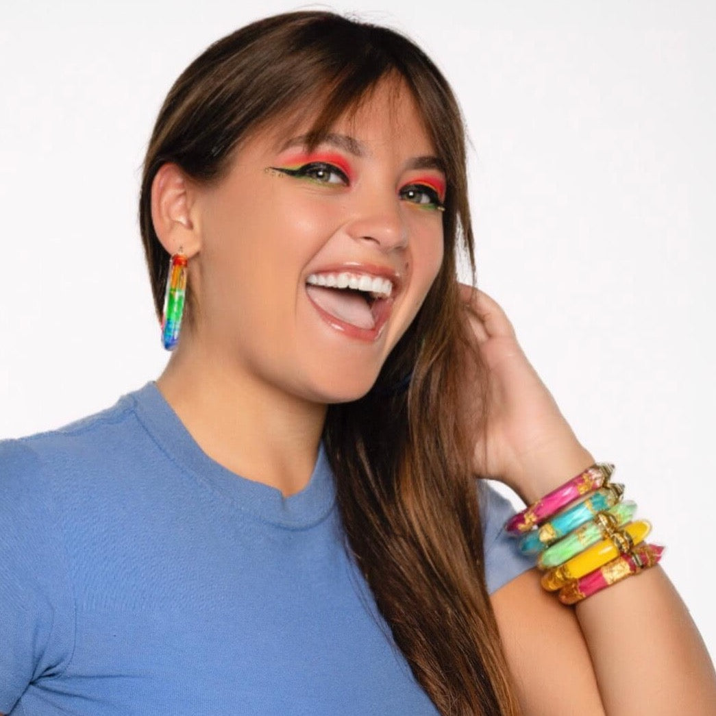 Rainbow Tie Dye Lucite Hoops