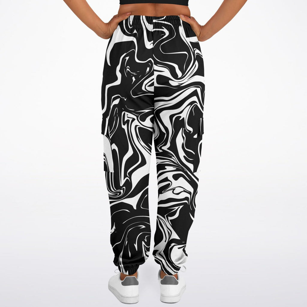 Black and White Oil Spill Unisex Cargo Joggers (Fleece Lined)
