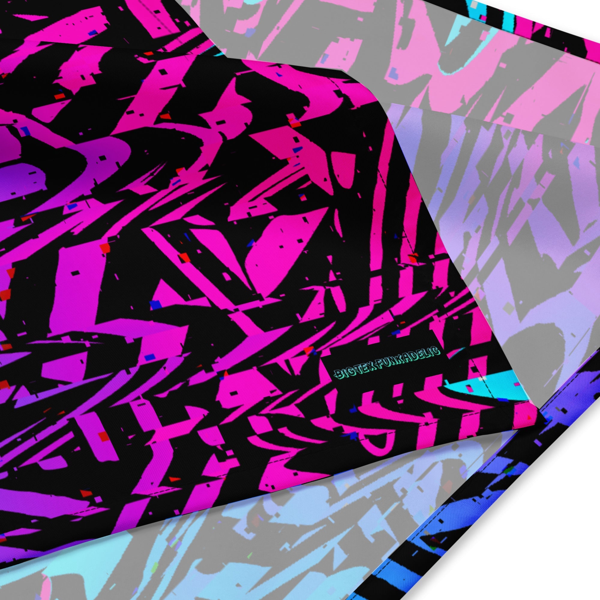 Pink and Blue Ombre Geo Glitch Rave Bandana
