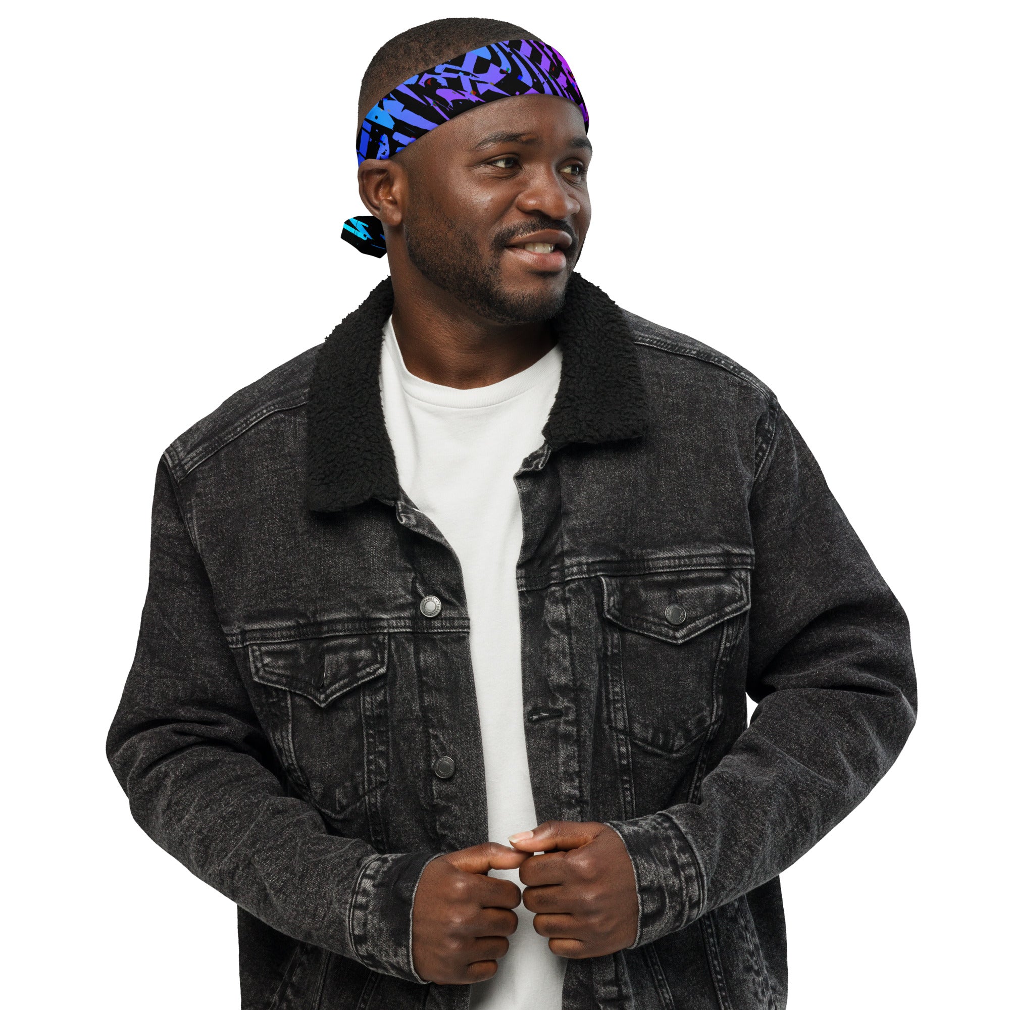 Pink and Blue Ombre Geo Glitch Rave Bandana