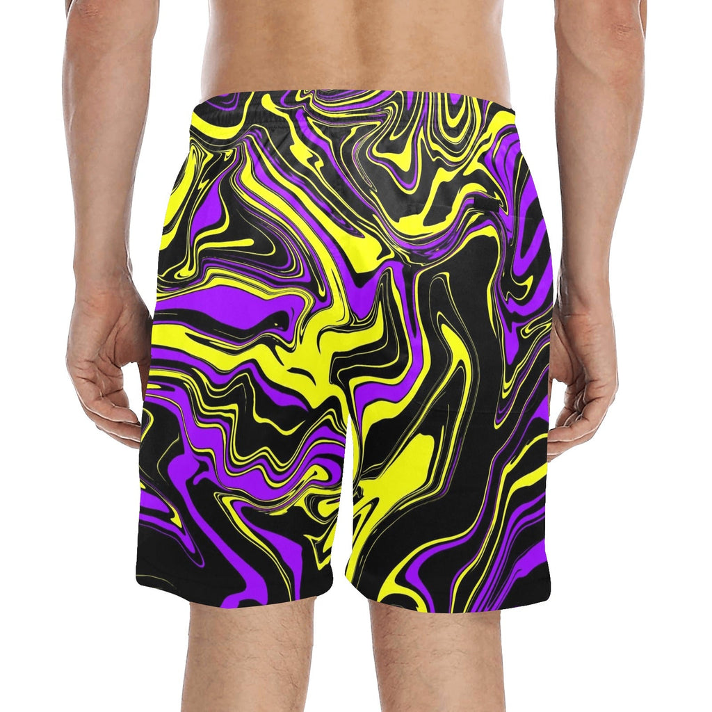 Purple Yellow and Black Psychedelic Melt Swim Shorts